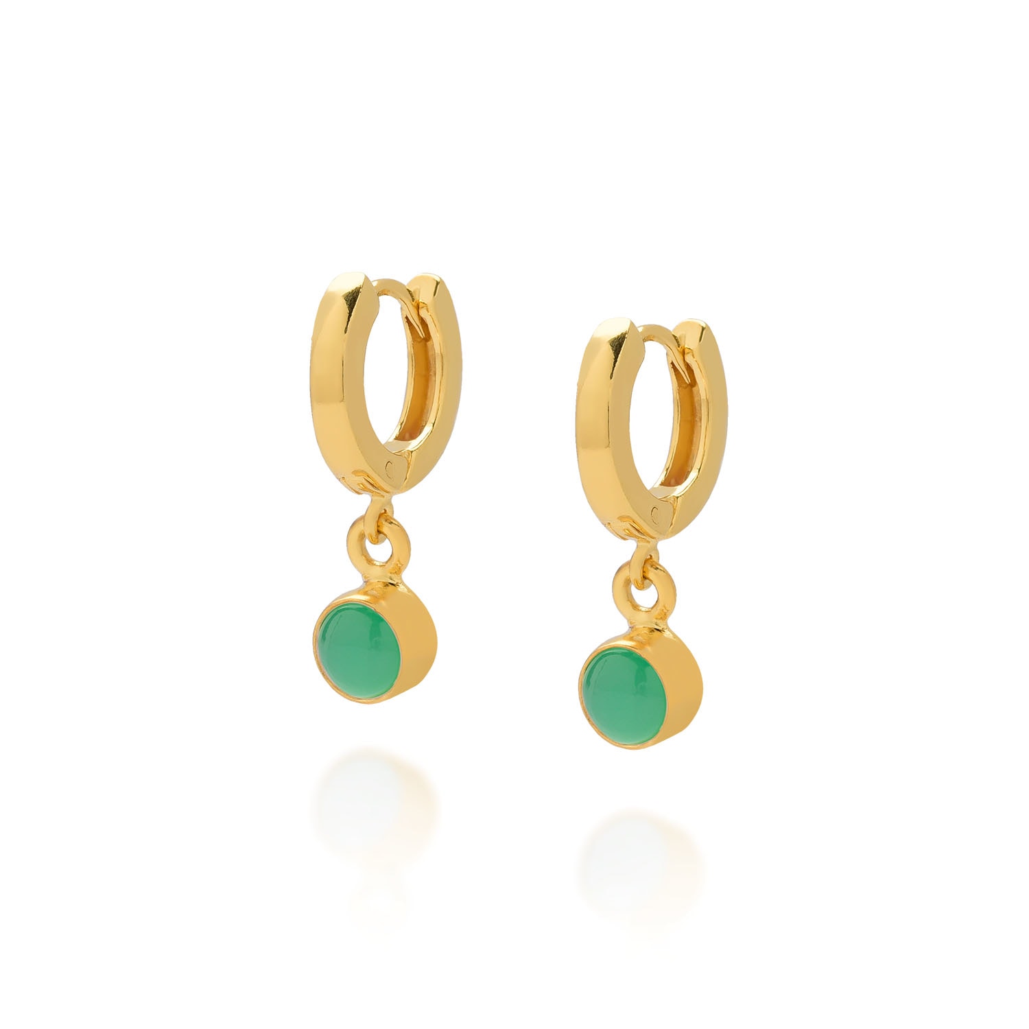 Nellou Jewellery Women's Green / Gold Gem Hoop  May Birthstone Earrings Gold Plated Sterling Silver - Chrysoprase