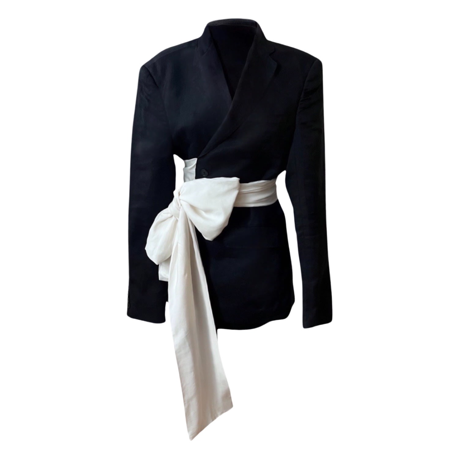 Women’s Black / White Black Reworked Oversize Blazer With White Silk Wrap Ties S/M London Atelier Byproduct