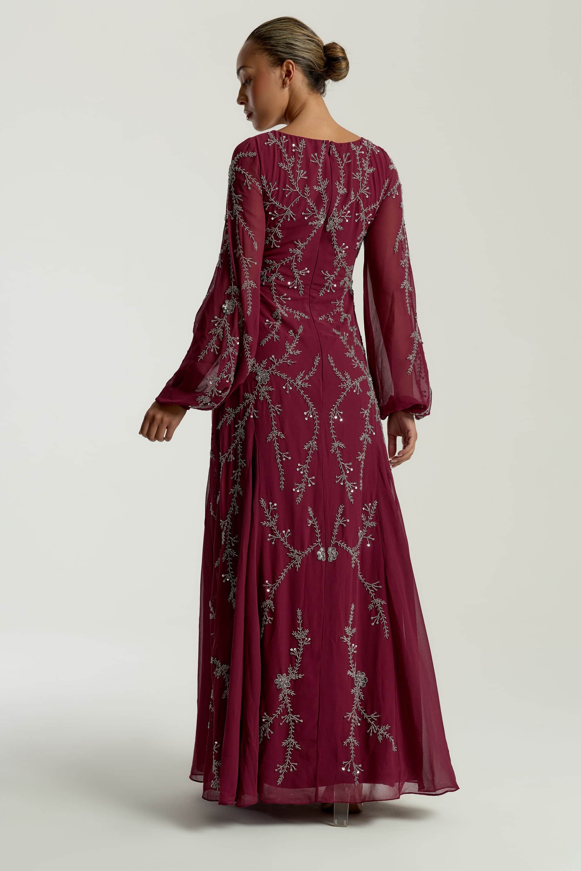 burgundy embellished maxi dress Open Back Sequin Chiffon Long Mother Of The Bride Dress