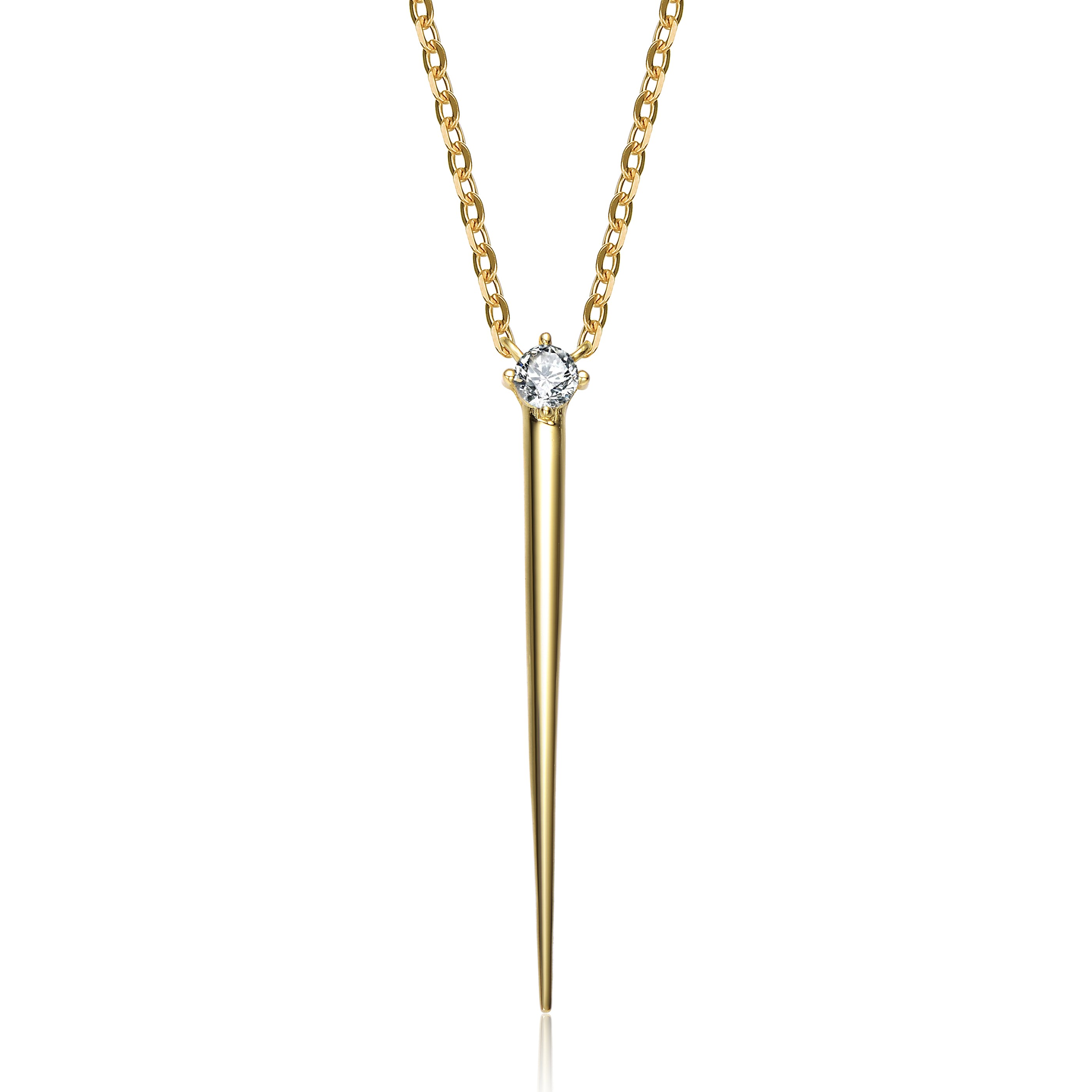 Women’s Gold / White Yellow Gold Plated Cubic Zirconia Solitaire Spike Pendant Y-Necklace In Sterling Silver Genevive Jewelry