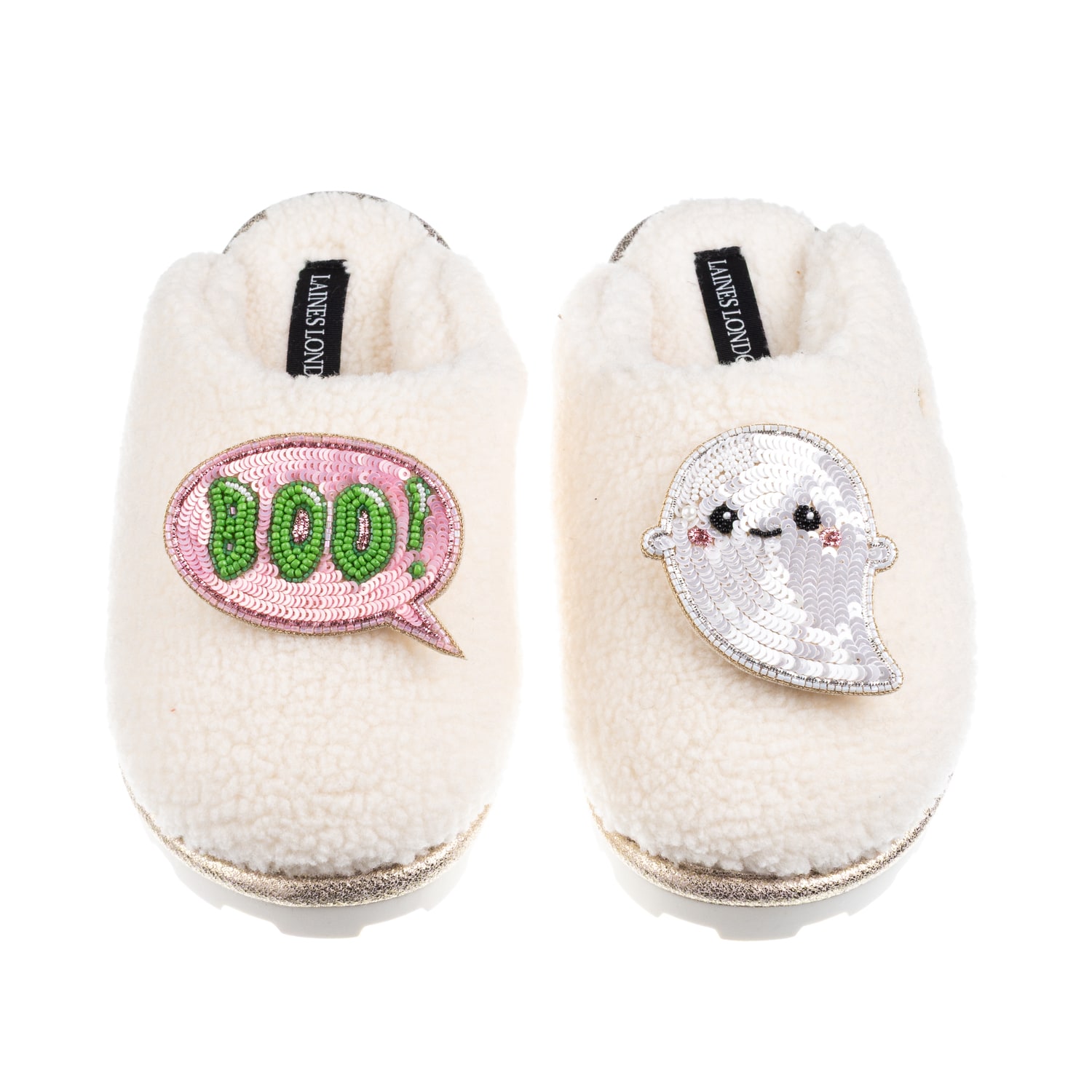 Laines London Women's Neutrals / White Closed Toe Slippers With Limited Edition Laines Lovables Boo The Ghost Hall In White