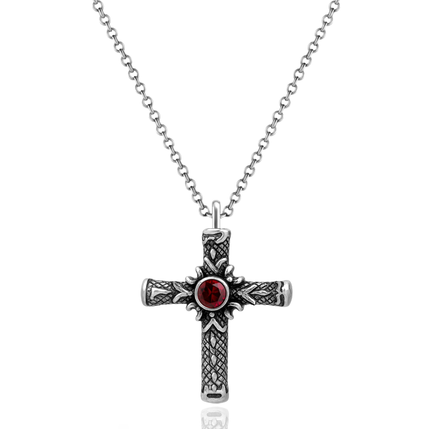 Unaloe Red / Silver Sterling Silver Cross Necklace With Central Stone Ruby – Jewelry For Men And Women In Multi