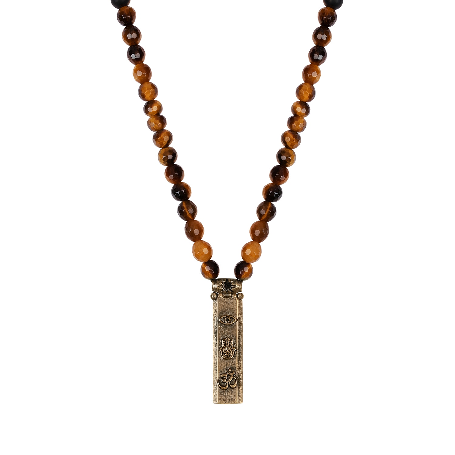 KARMA AND LUCK MEN'S BLACK / BROWN FEARLESS SPIRIT - TIGER'S EYE ONYX NECKLACE