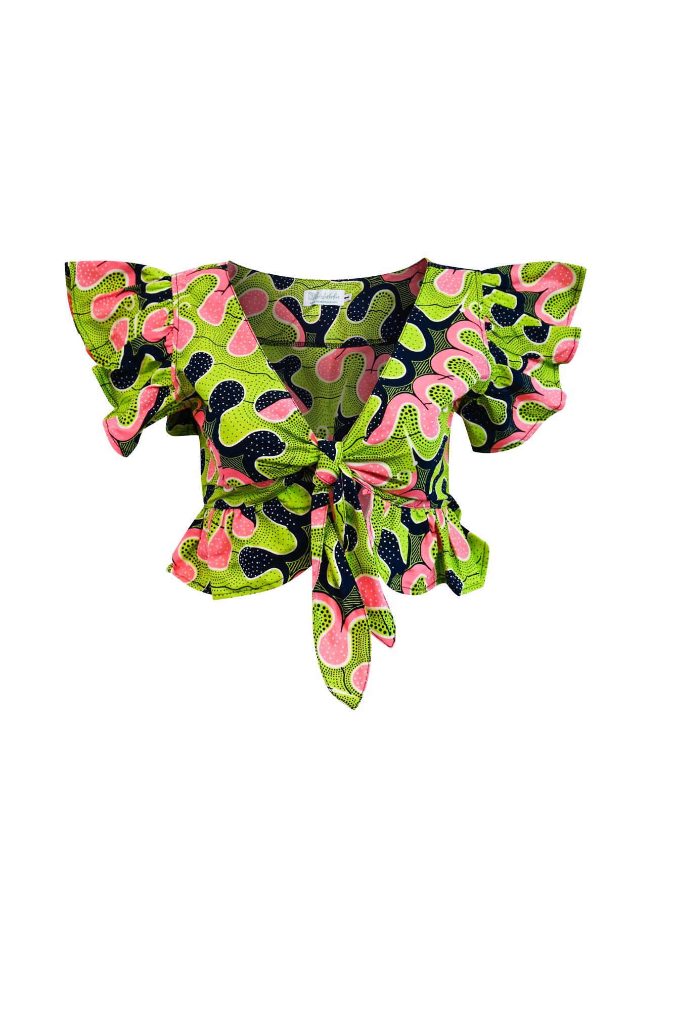 Women’s Green / Blue / Pink Imani Front Tie Crop Top Pink And Green Awoulaba Print Tropicana Large Oliveankara