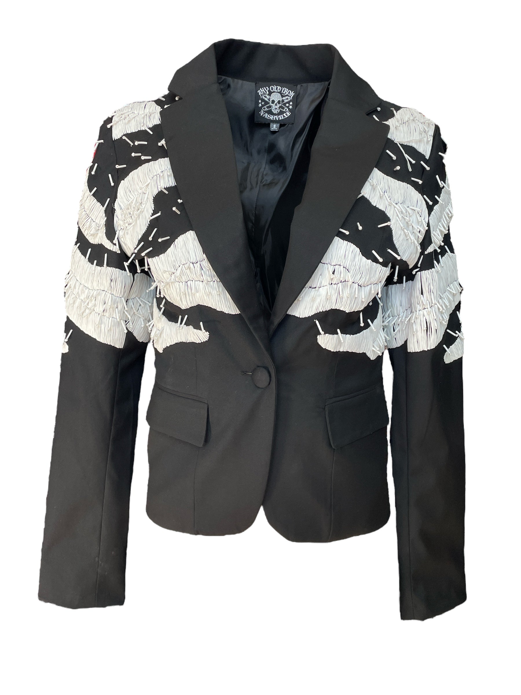 Any Old Iron Black / White Black & White Beaded Magpie Suit In Black/white