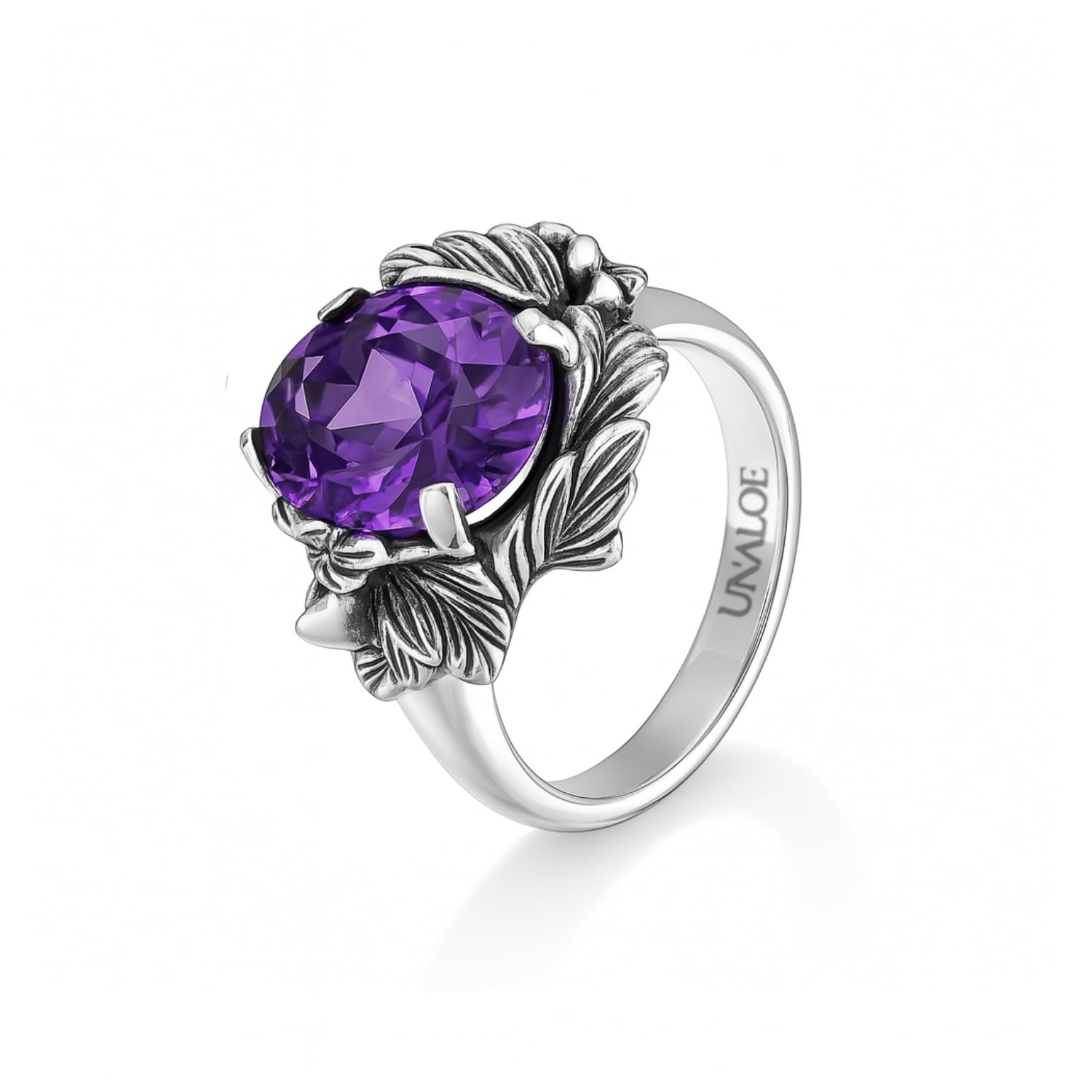 Unaloe Women's Silver / Purple Ring In Sterling Silver With Violet Zirconia – Coleus Ovalis –  Handma In Multi