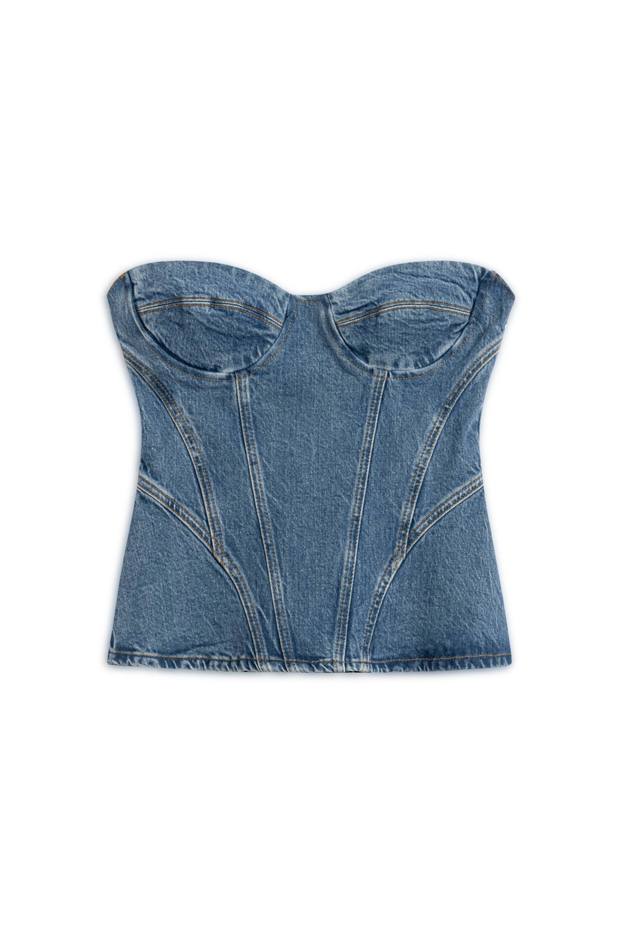 Nocturne Sweetheart Neckline Denim Blouse In Blue
