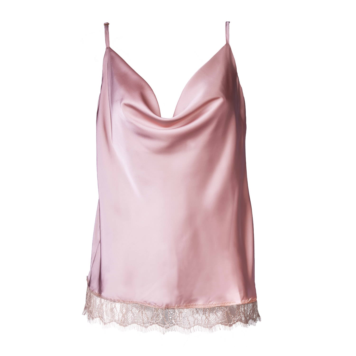 Noblesse Oblige Women's Rose Gold Nude Lace Trimmed Cowl Neck Camisole In Rose Gold