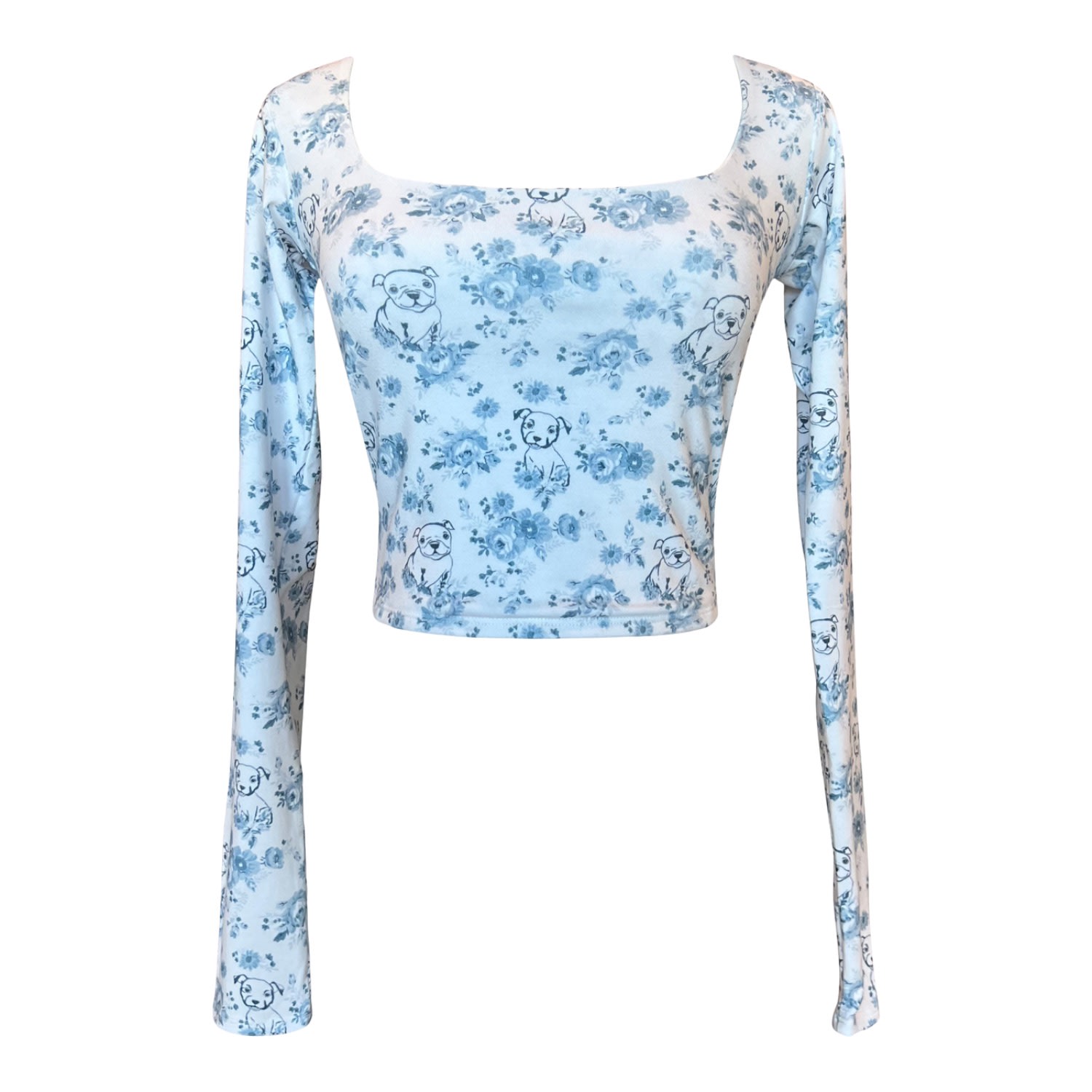 Cloud Haven Women's  Long Sleeve Toile Square Neck Tee In Pale Blue In Blue