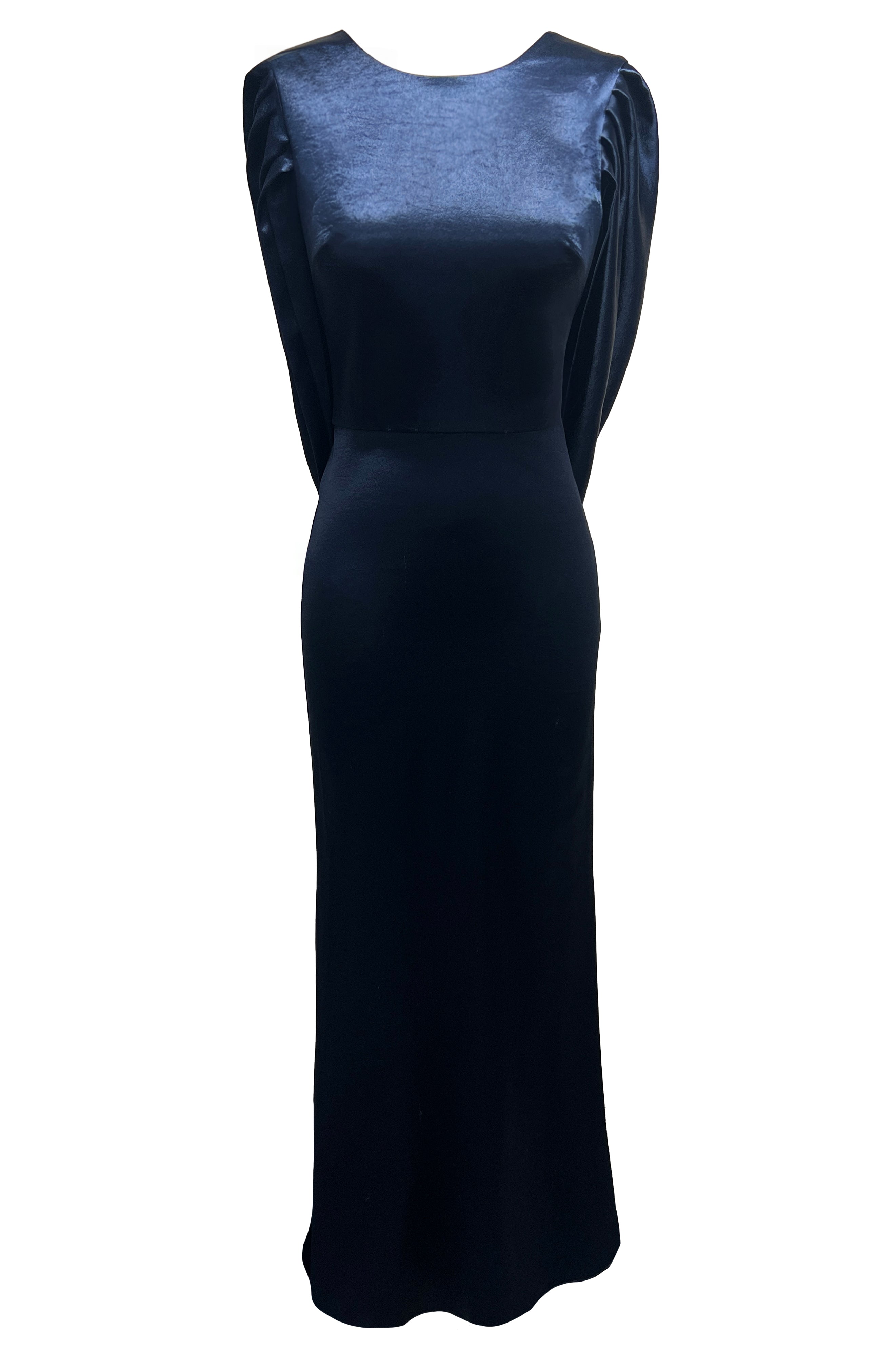 Dress The Population Women's Blue Adina Navy Drape Sleeve Low Back Mermaid Gown In Blue