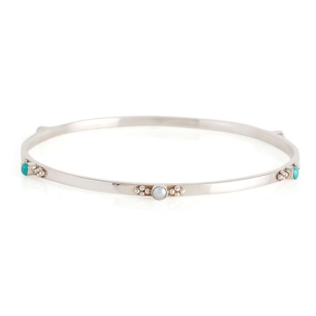 Women’s Blue / Silver Rajput Serenity Silver Stacking Bangle - Turquoise & Pearl Charlotte’s Web Jewellery