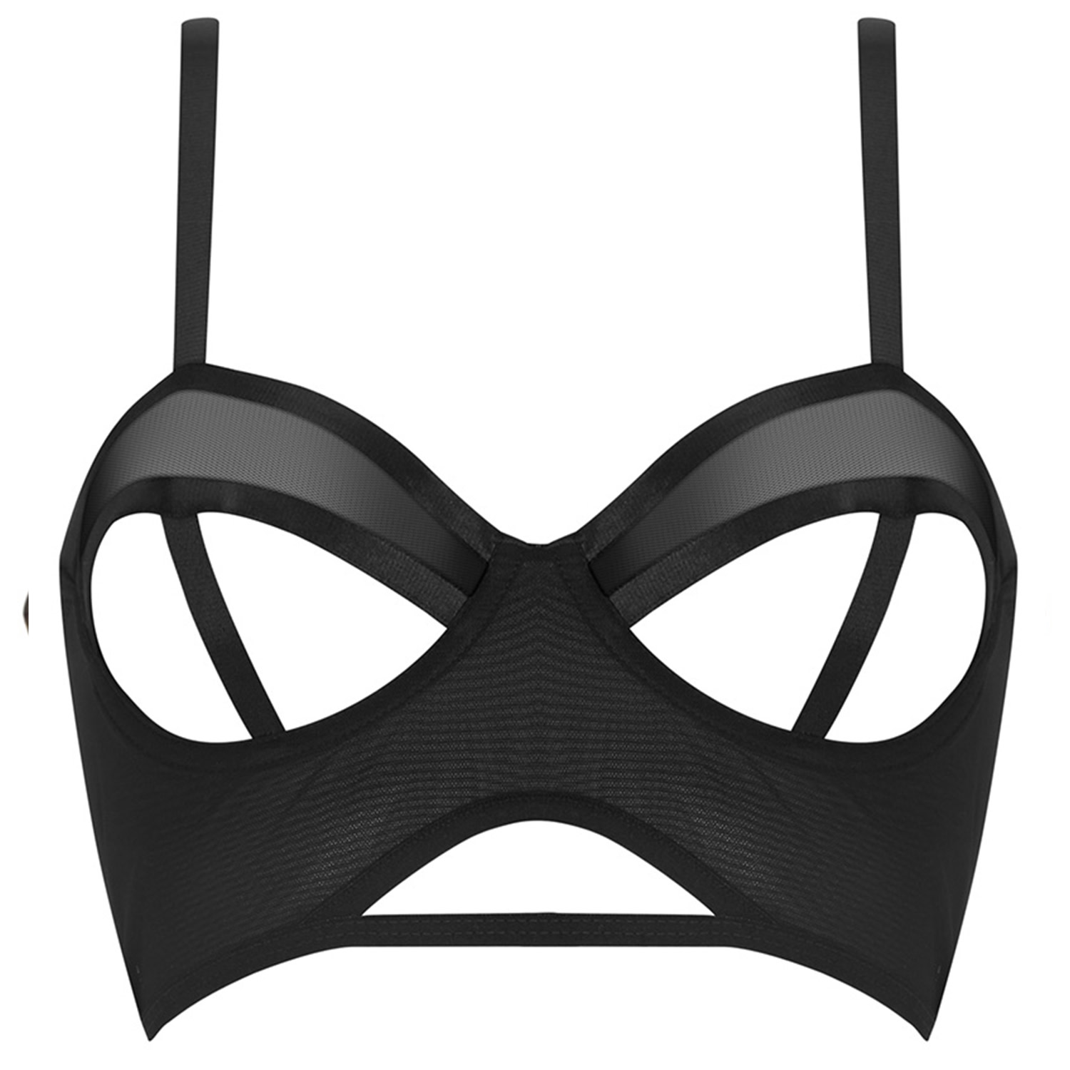 Reckless Wolf Women's Black Prey Longline Bra - Mesh Bra Wired Bra With Cutouts In Black
