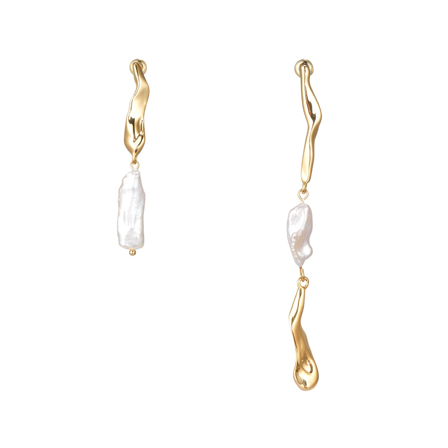 Classicharms Women's Gold Asymmetrical Molten Baroque Pearl Earrings
