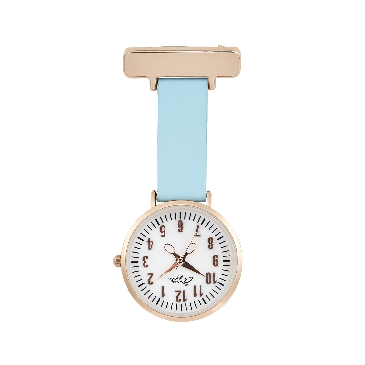 Bermuda Watch Company Women's Annie Apple Rose Gold/pearl/blue Leather Nurse Fob Watch In Blue