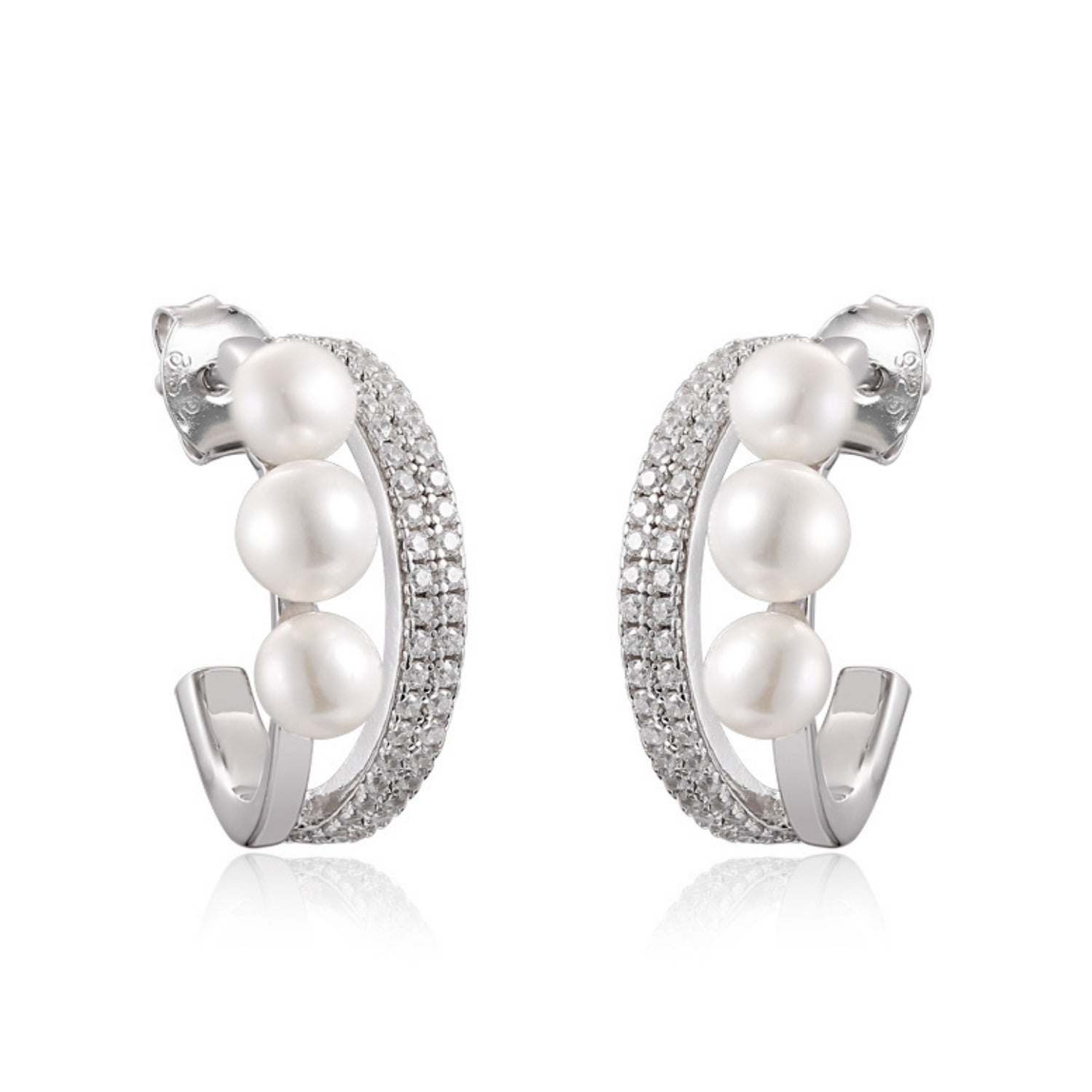 House Of Elliott Women's Silver Dazzle Semi Hoop Earrings With Pearls And Zirconia In Silver