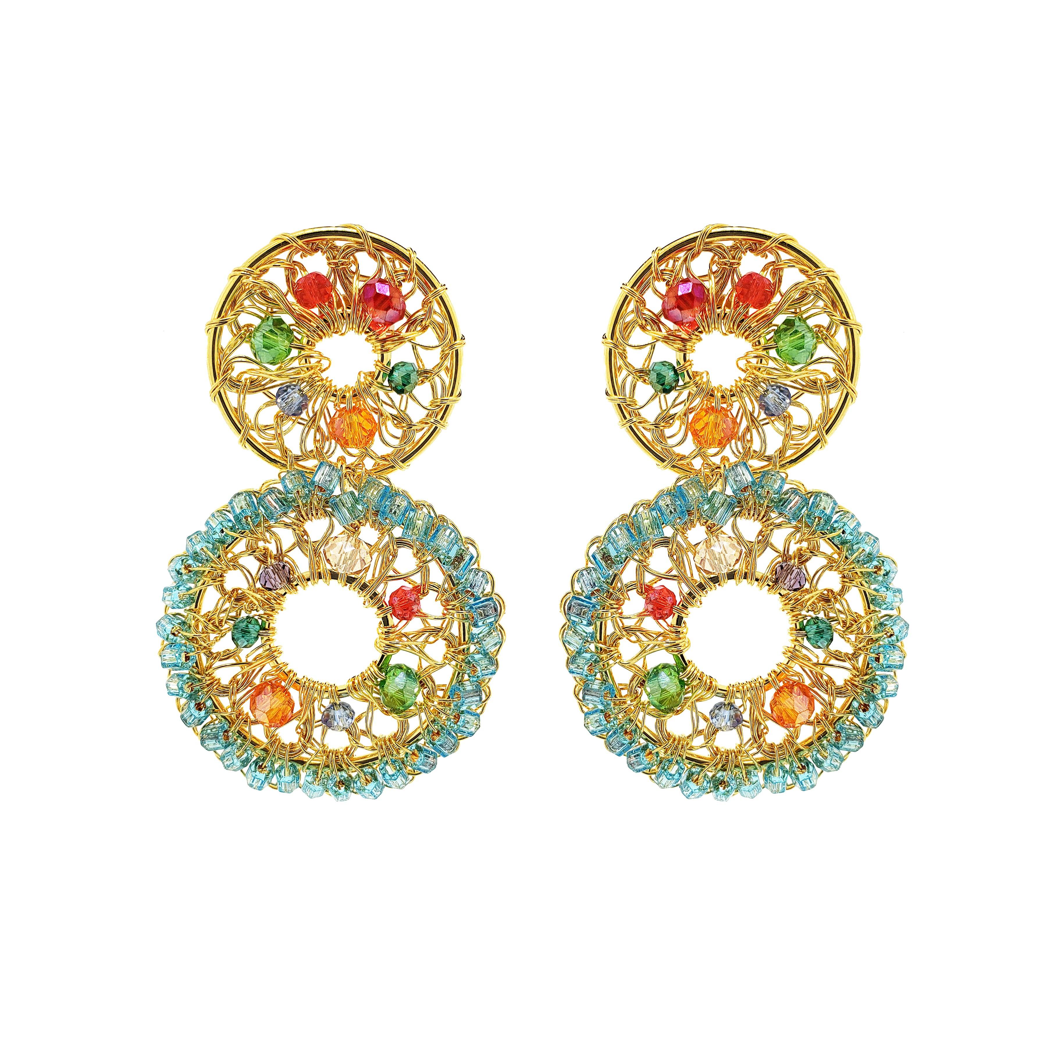 Lavish By Tricia Milaneze Women's Blue / Gold Multi & Gold Moira Handmade Earrings