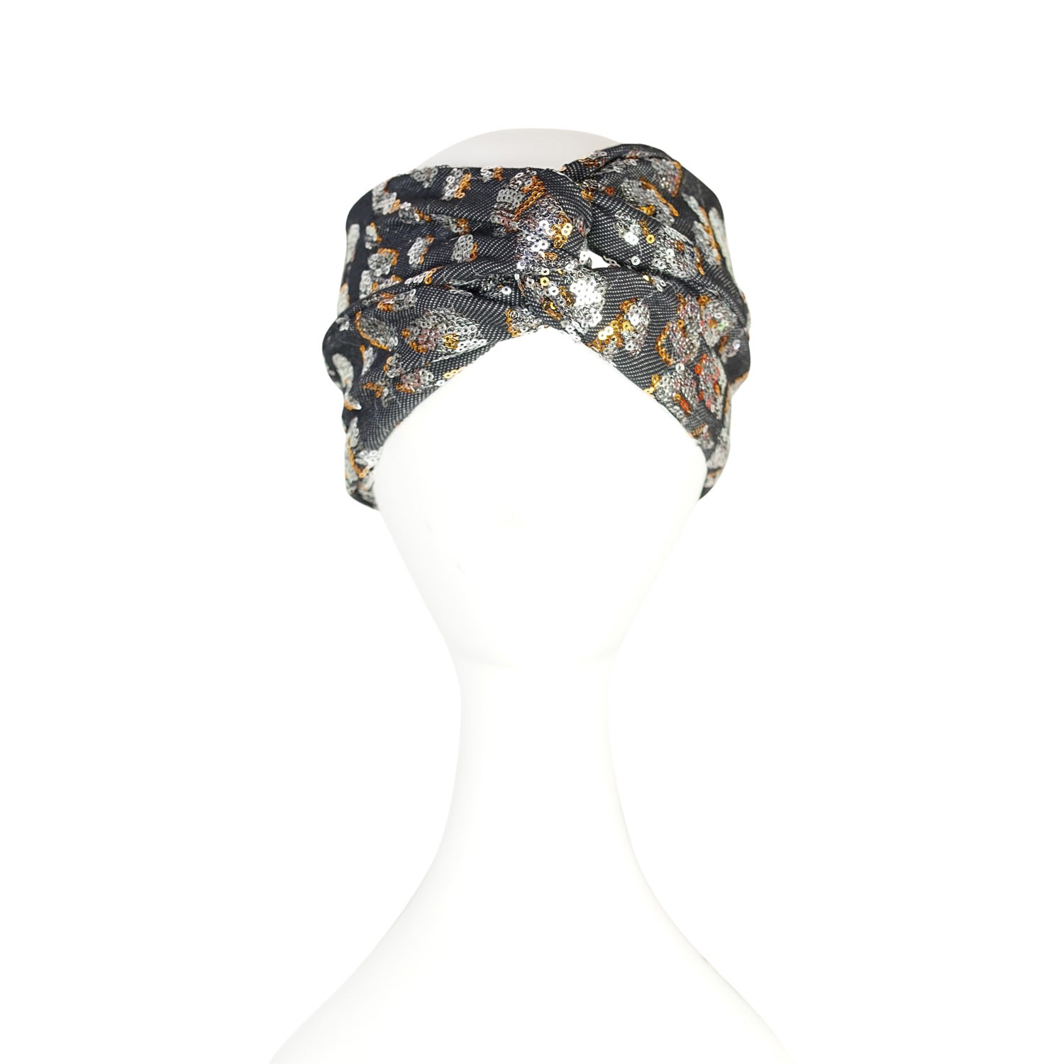 Jennafer Grace Women's Leopard Sequin Twist Headband In Gray