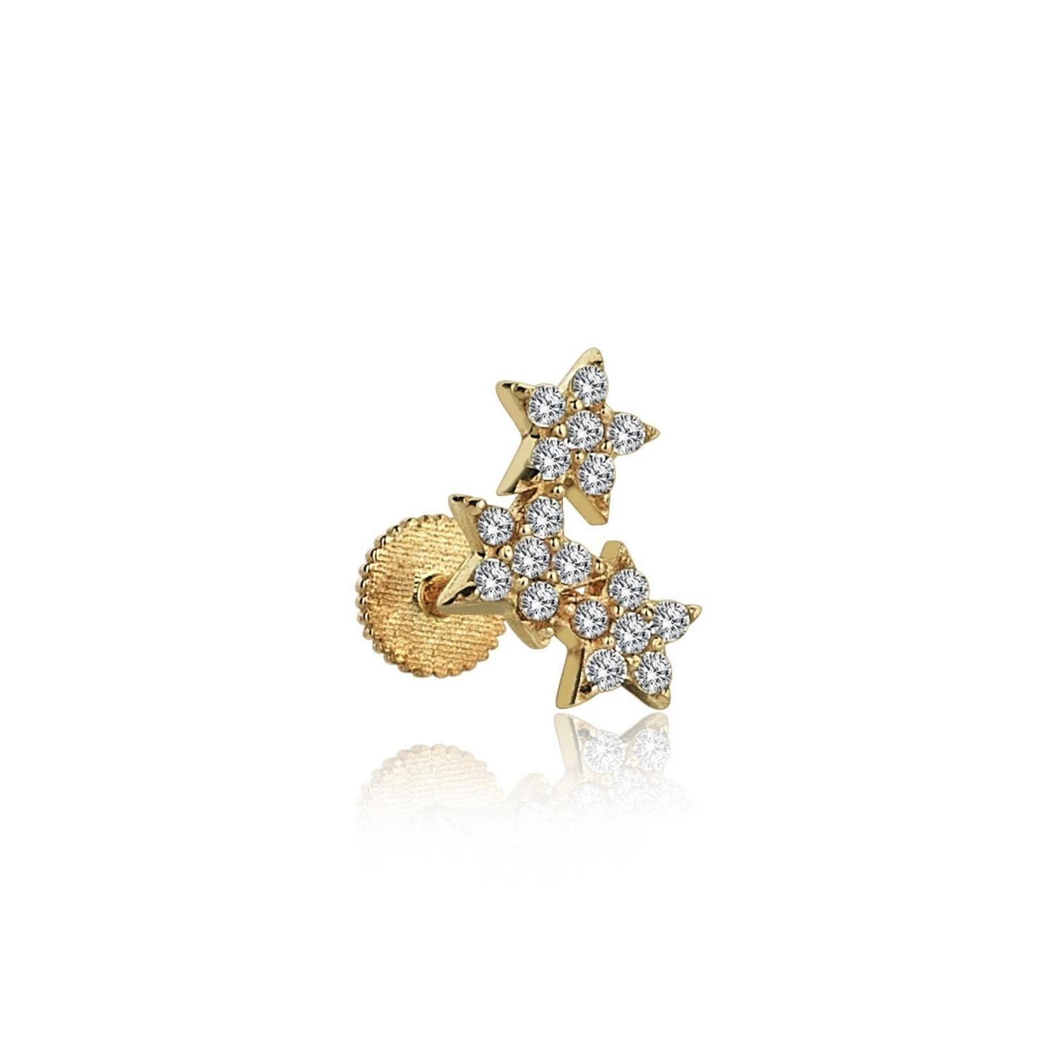 Women’s White Triple Star Helix Piercing In 14K Gold Odda75