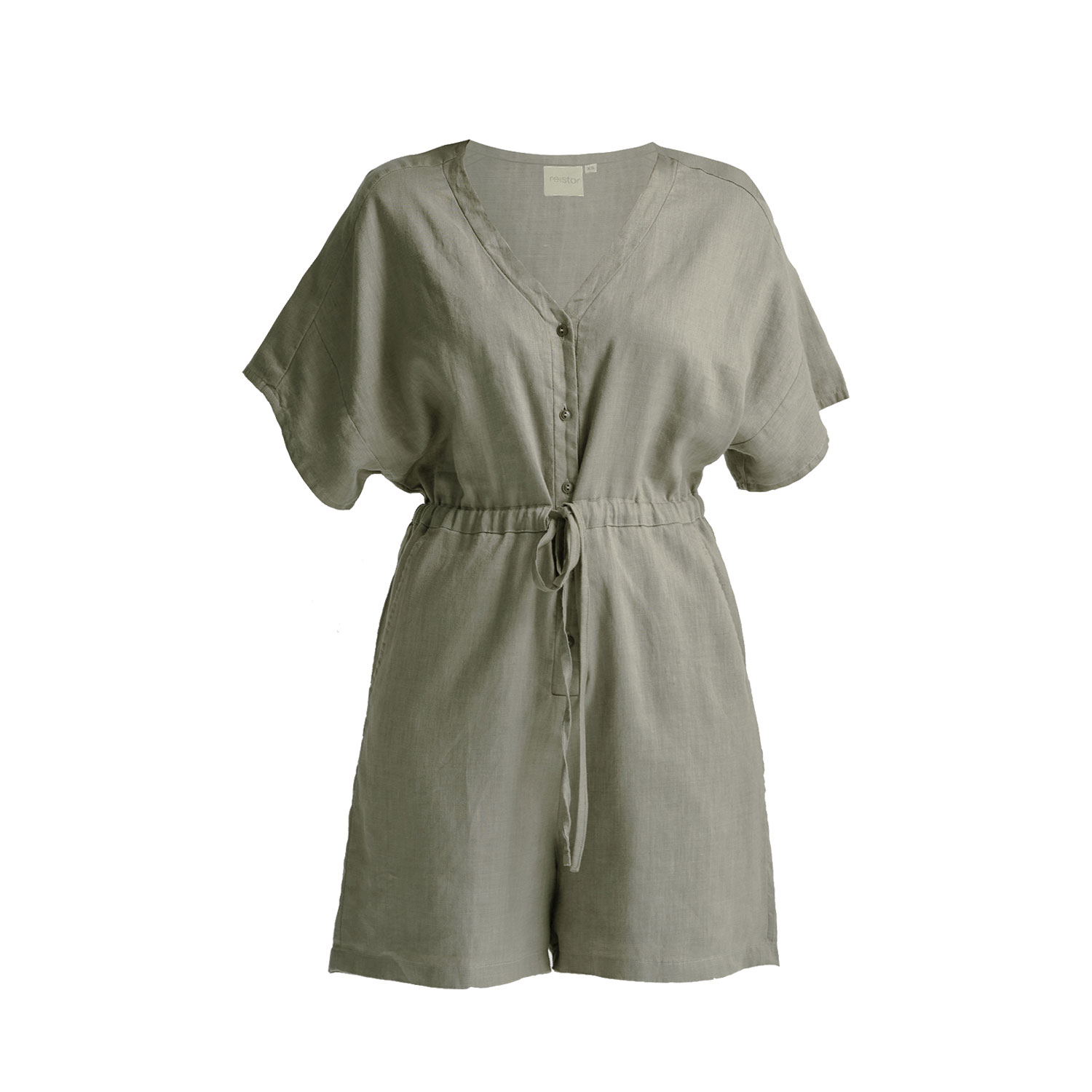 Reistor Women's V Neck Drawstring Romper In Dark Green In Green