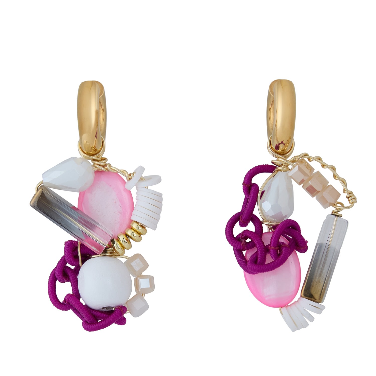 Women’s Pink / Purple / White Spring Time With You - One Of A Kind Pink, Purple And White Wired Statement Hoop Earrings Hadasity