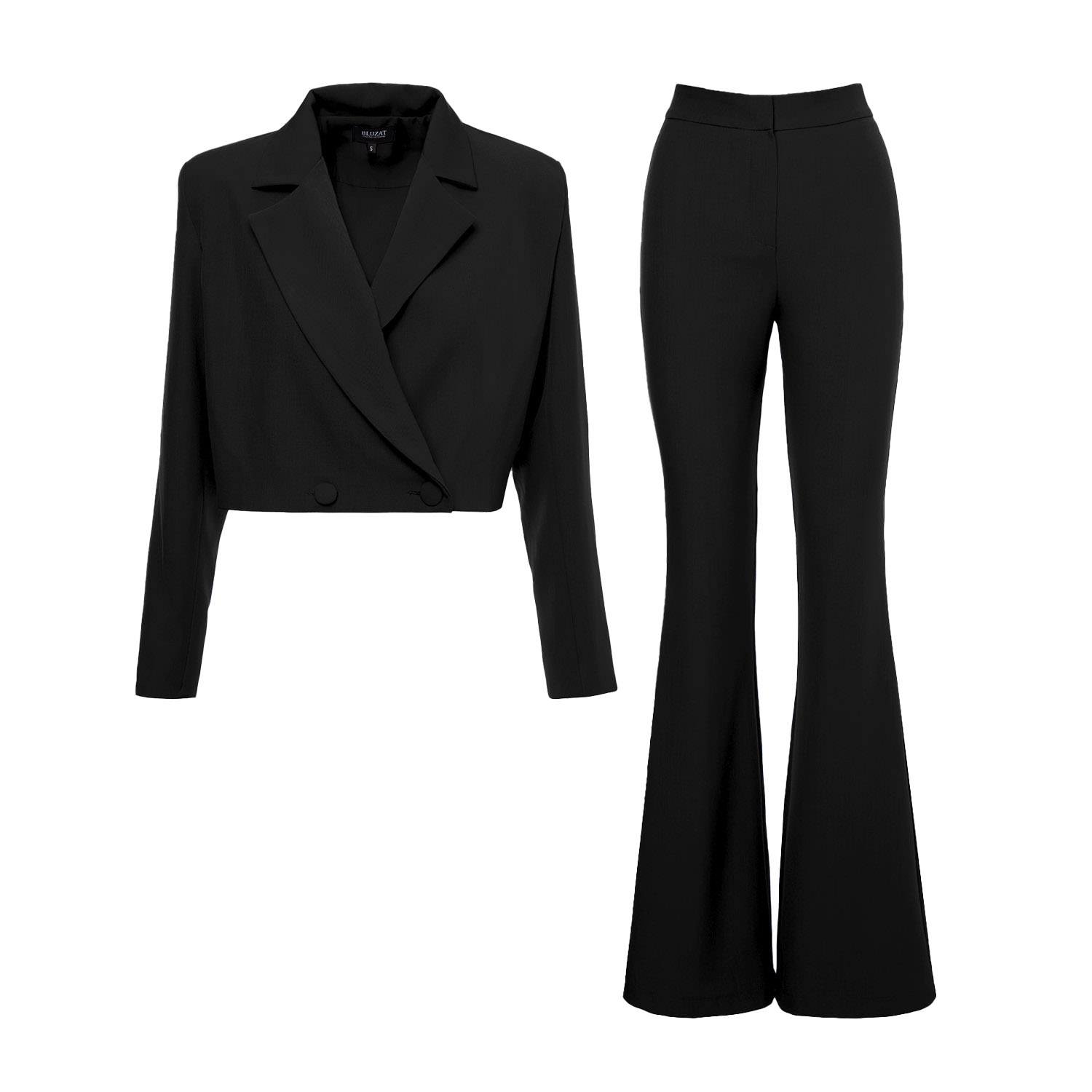 Women’s Black Suit With Cropped Blazer And Flared Trousers Small Bluzat
