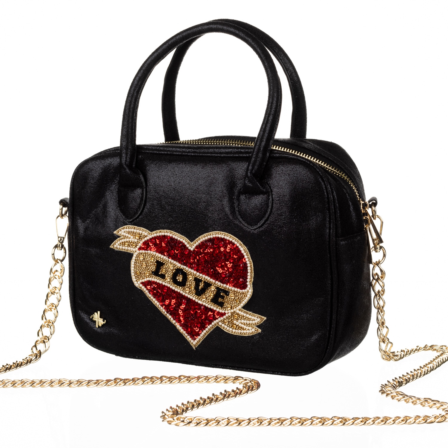 Women’s Laines London Couture Black Metallic Bag With Embellished Red Love Heart