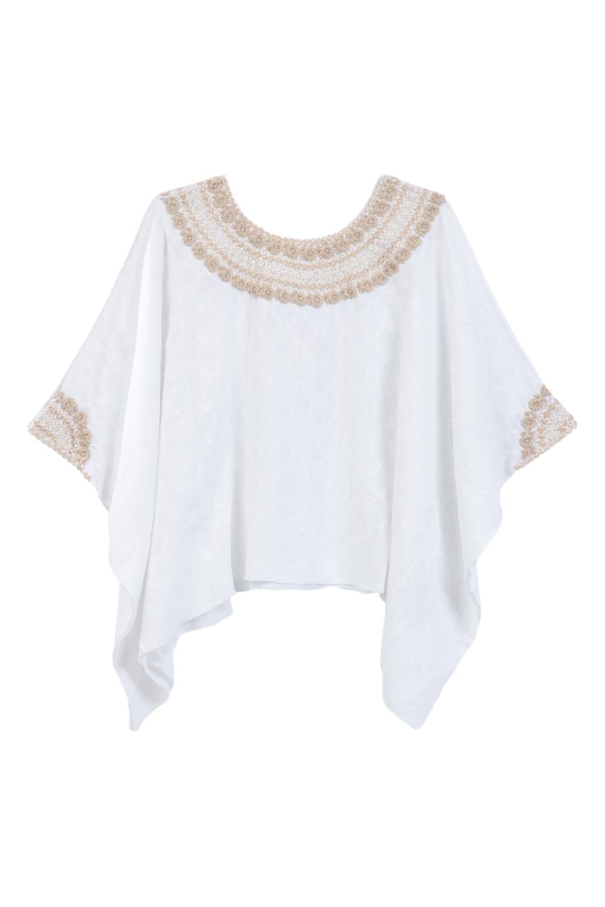 Women’s Neutrals / White Evelyn Embroidered Guatemalan Top - Neutrals, White One Size Larkin Lane