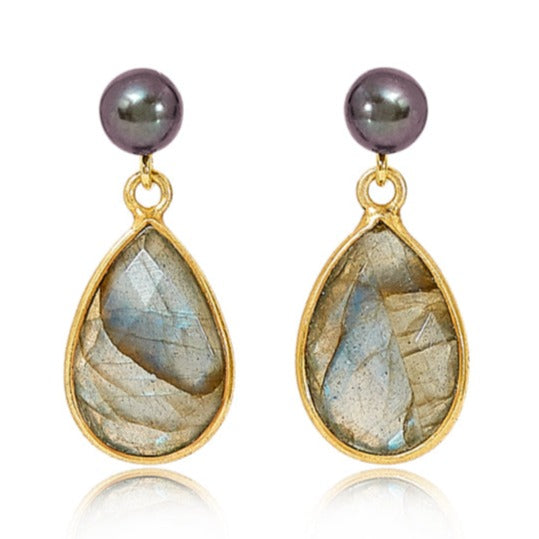 Women’s Clara Black Cultured Freshwater Pearl & Labradorite Drop Earrings Pearls of the Orient Online