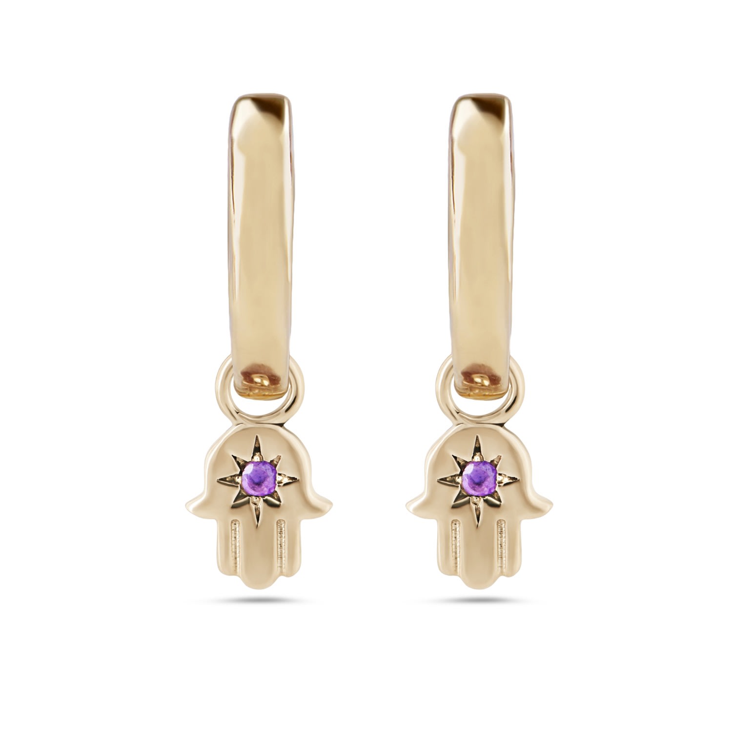 Women’s Pink / Purple Hand Of Fatima Amethyst Hoop Earrings 9K Gold Zohreh V. Jewellery