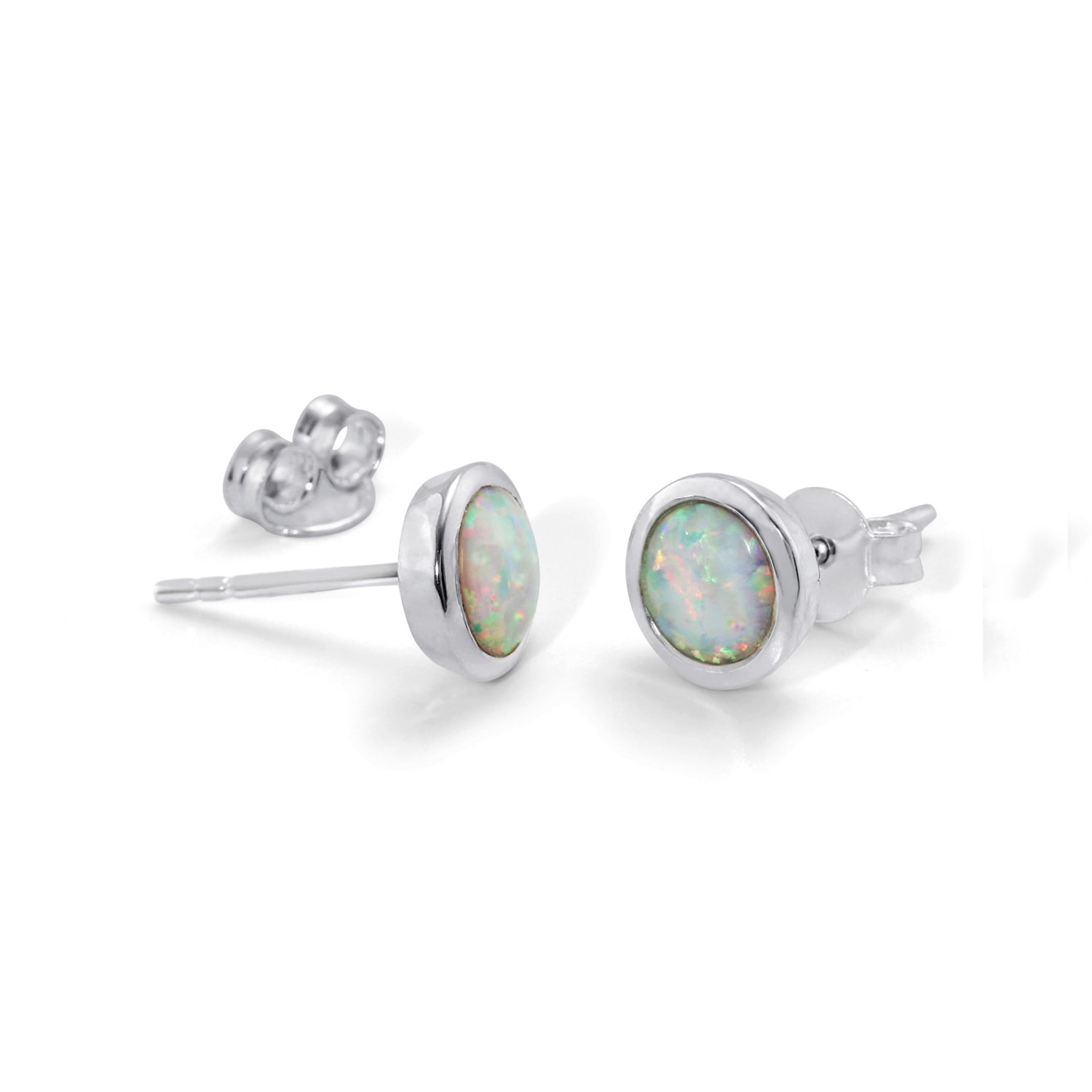 Isla Silver Women's White / Silver Round White Opal Stud Earrings