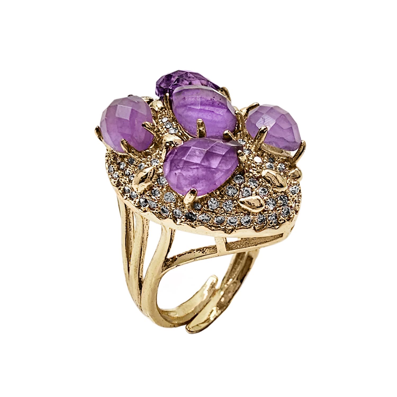 Farra Women's Pink / Purple Amethyst Stones Cocktail Statement Ring