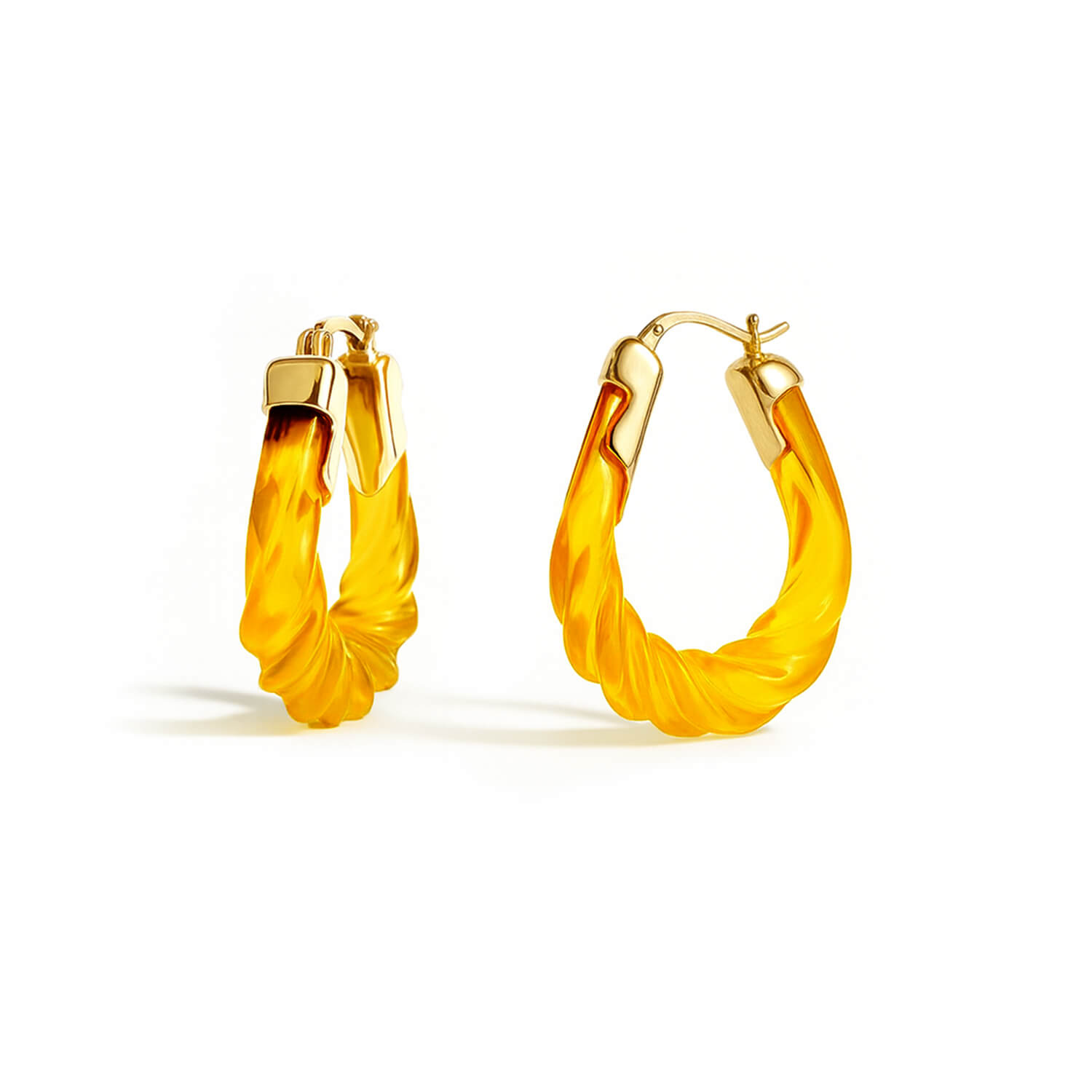 Gold & Honey Women's Gold / Yellow Citrine Rope Twist Oval Lucite Birthstone Hoop Earrings