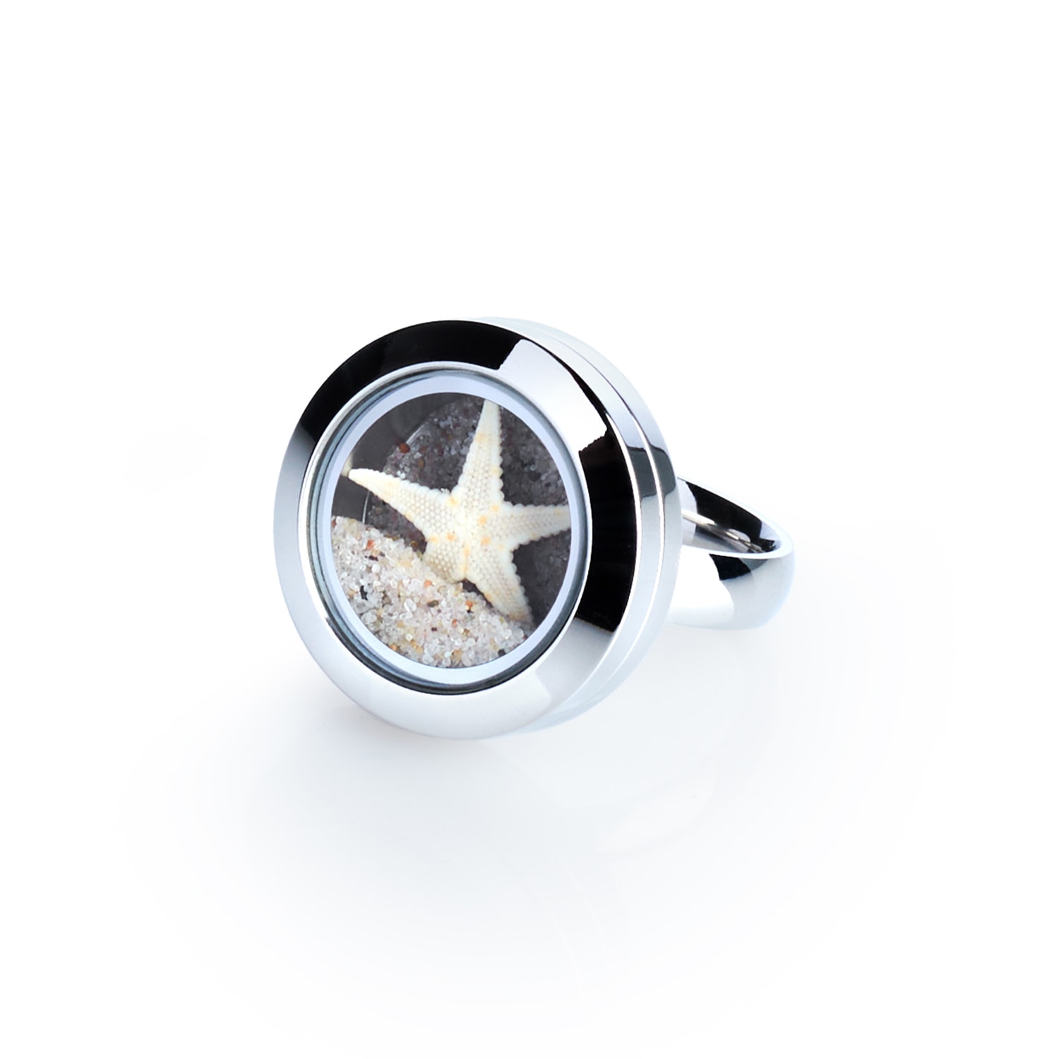 My Little Nature Silver / Neutrals / Brown Artisan Ring For Women - Natural Starfish & Beach Sand Statement Ring – Ha