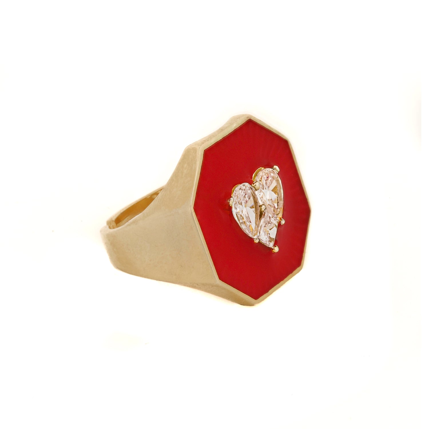 Women’s Gold / Red Valentines Red Enamel Diamond Heart Gold Ring - Red Ebru Jewelry