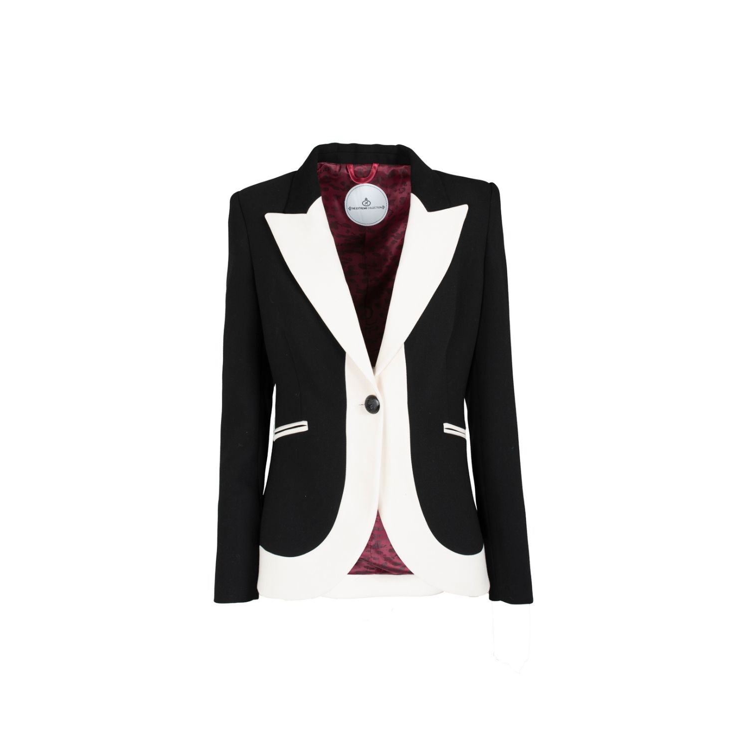 The Extreme Collection Women's Black / White Black Blazer With White Contrasting Lapels And Tailored Silhouette Ofelia In Black/white