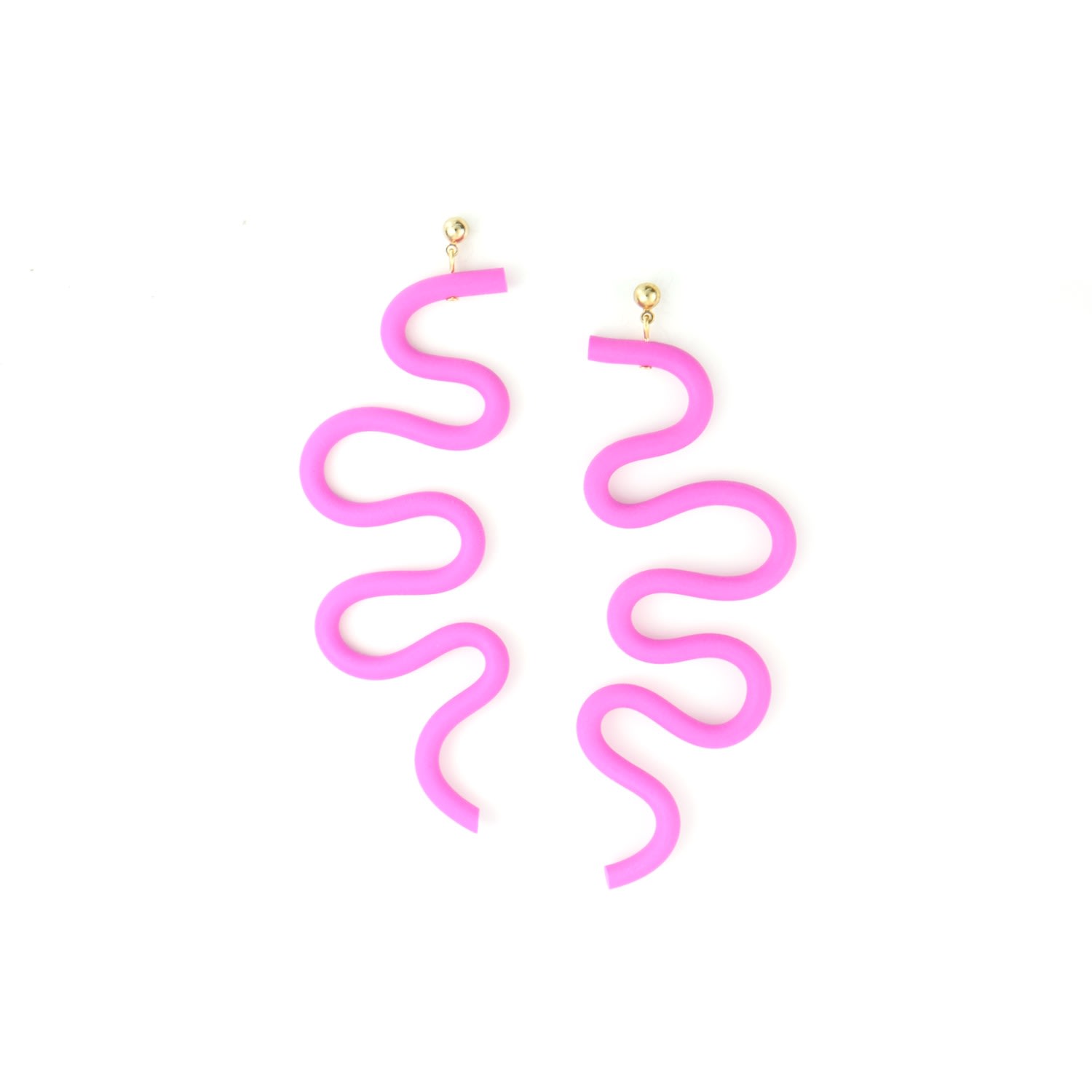By Chavelli Women's Small Tube Squiggles Dangly Earrings In Hot Pink In Purple