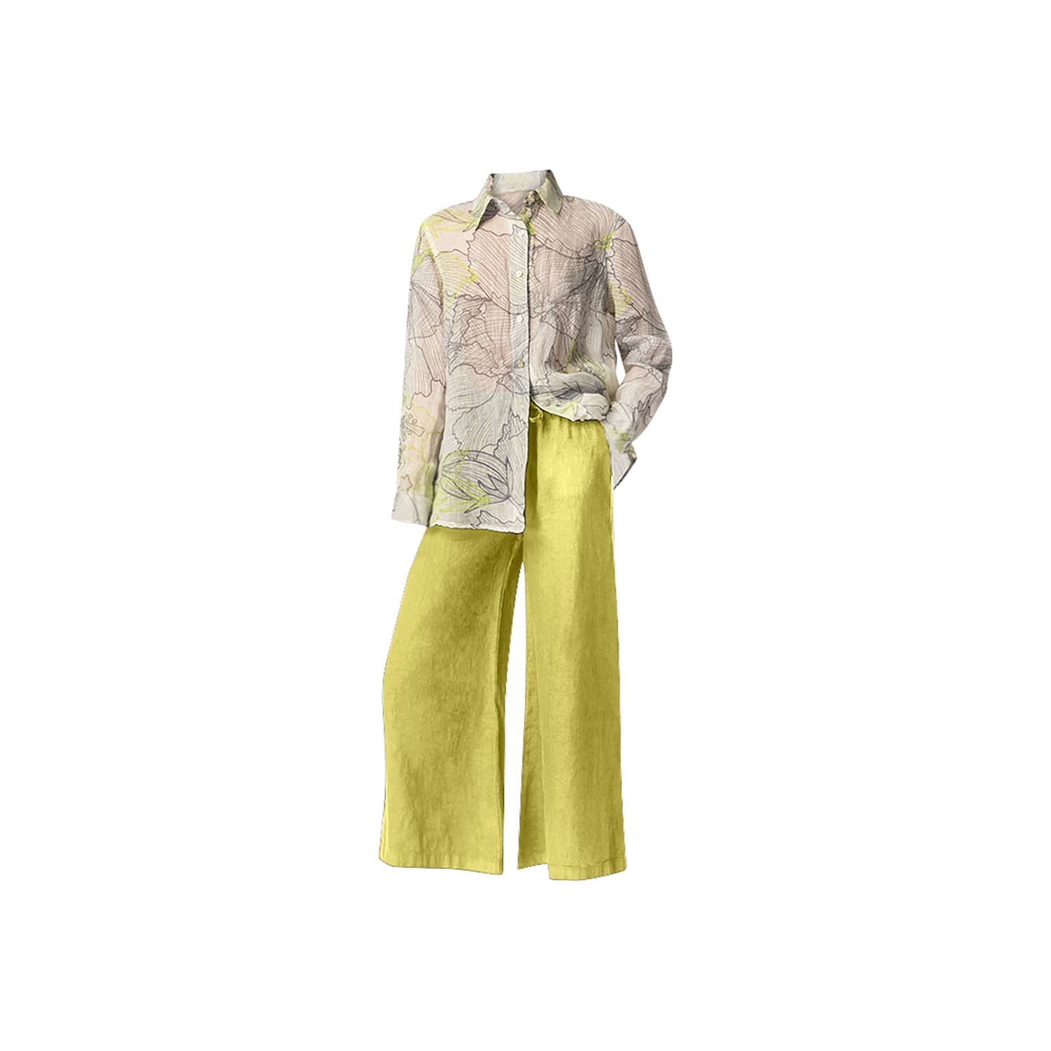 Haris Cotton Women's Green Drawstring Waist Wide Leg Linen Pants Pear In Green