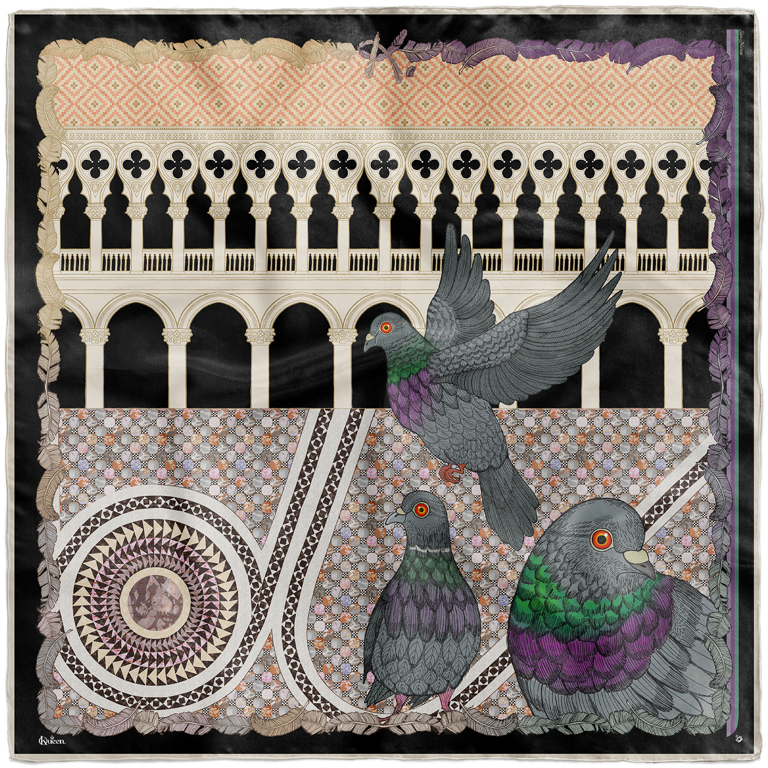 Kueen Women's Black / Grey Silk Scarf - San Marco