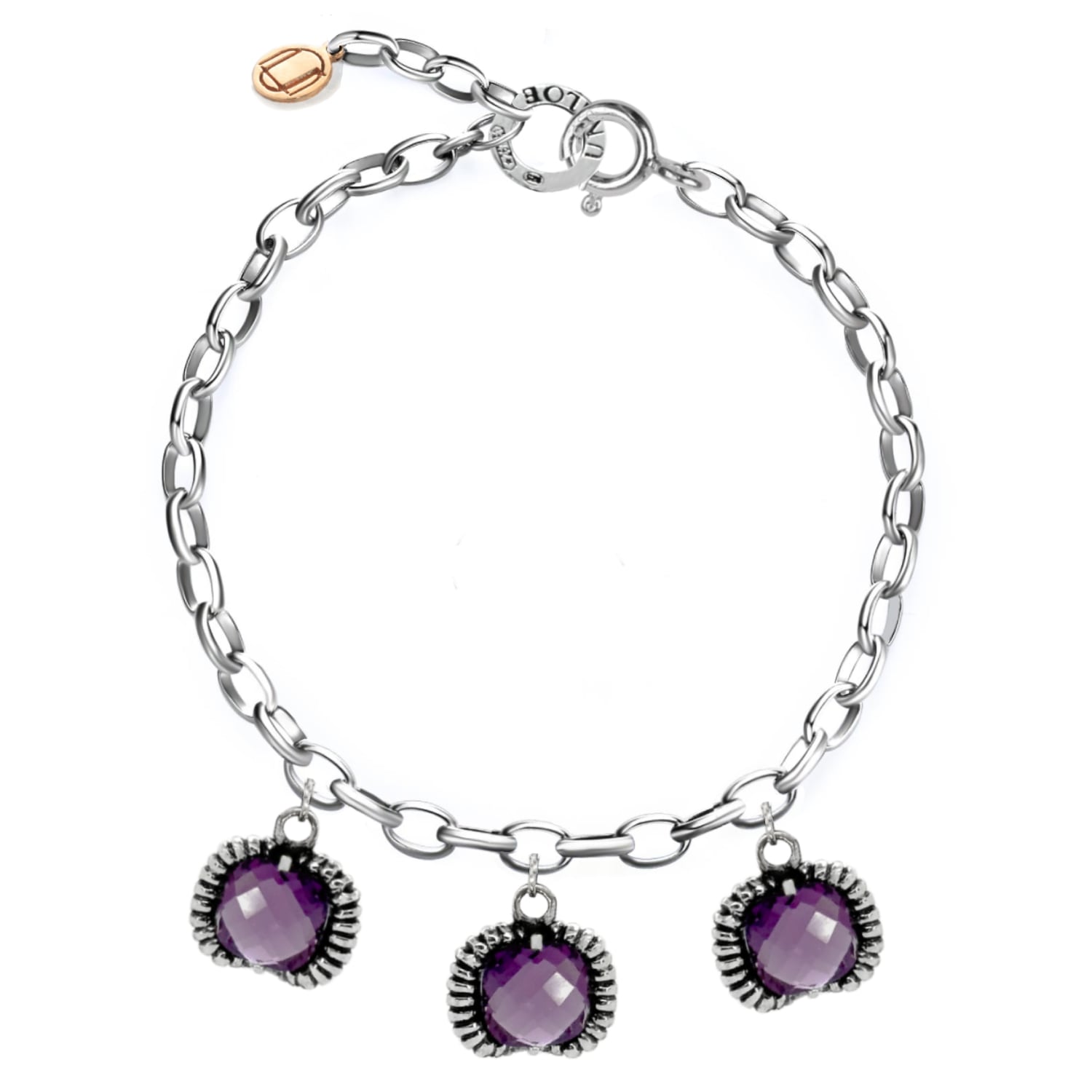 Unaloe Women's Pink / Purple Super Fantasy Bracelet Silver– Timeless Elegance With Three Purple Crystal