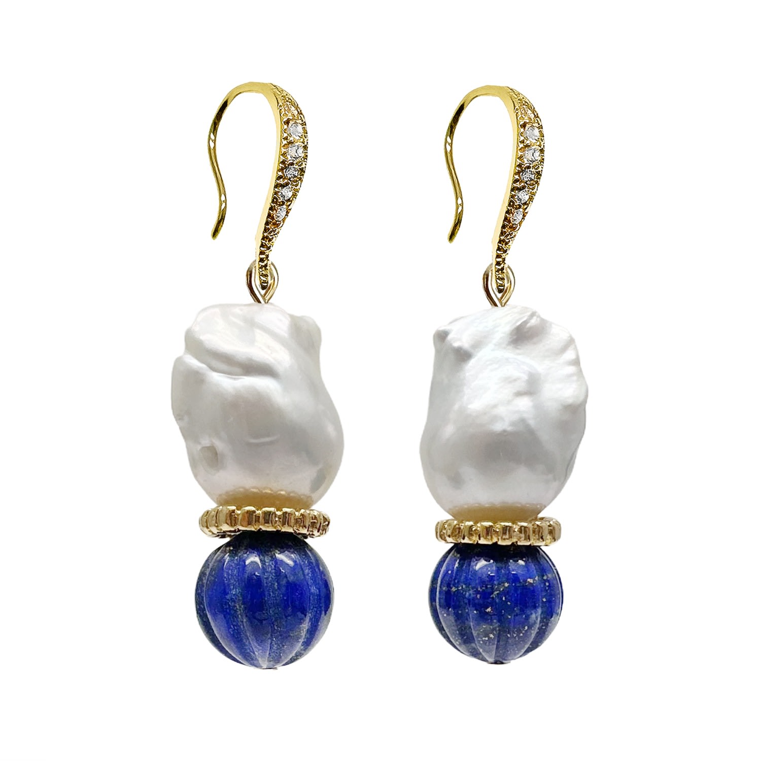 Farra Women's White Classic Baroque Pearls With Pumpkin-shaped Lapis Earrings In White