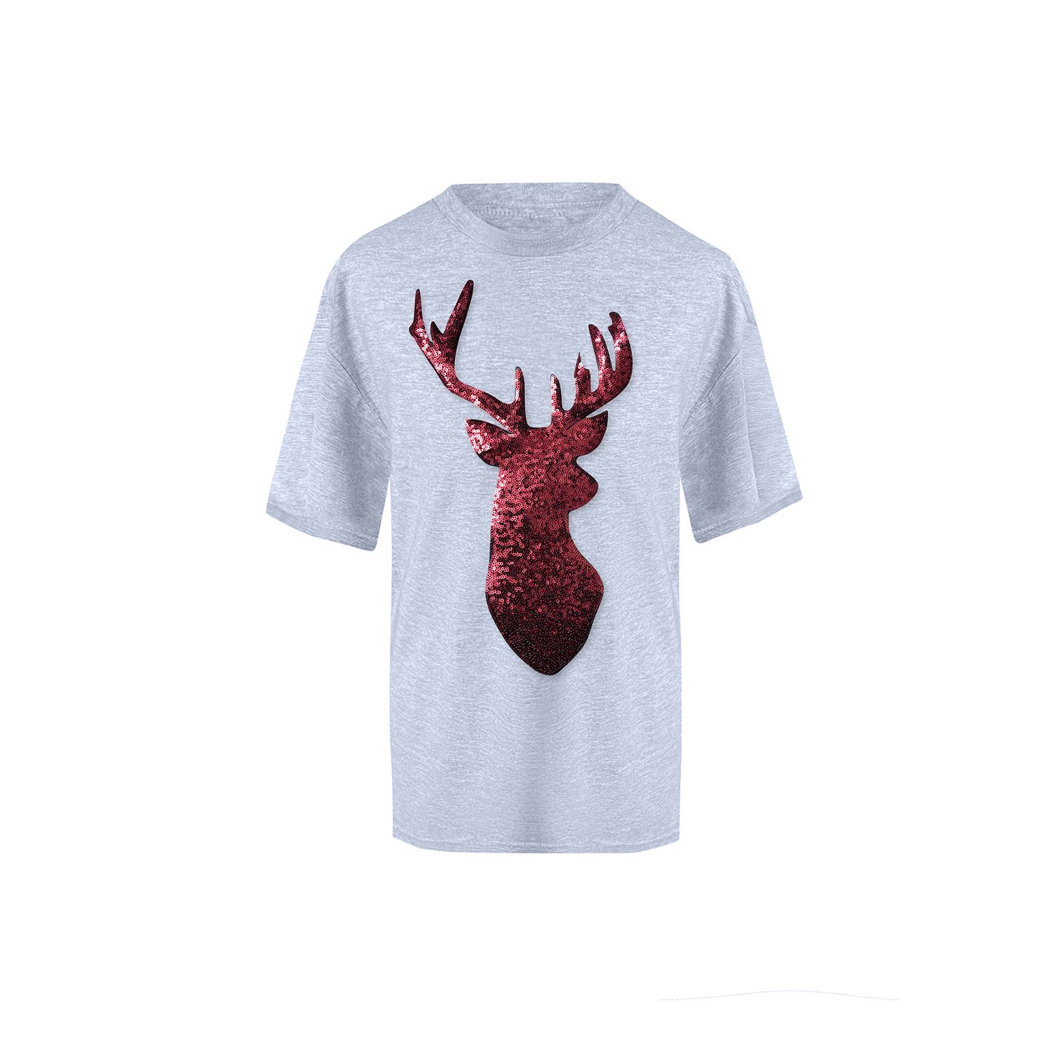 Toma Women's Reindeer Christmas Sequin Grey T-shirt In Gray