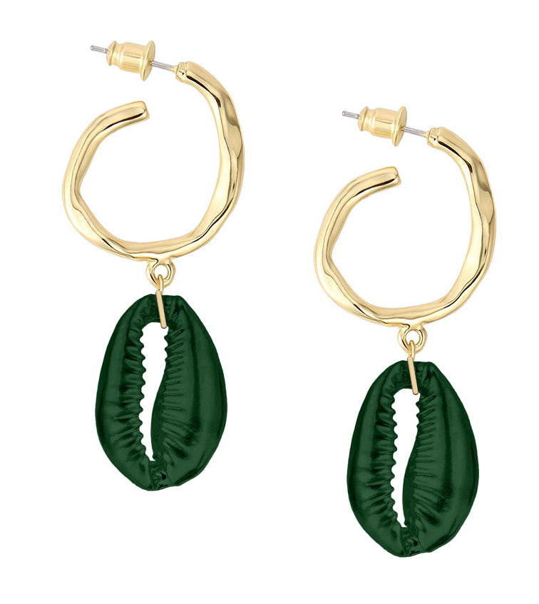 Women's Hammered Hoop Shell Drops
