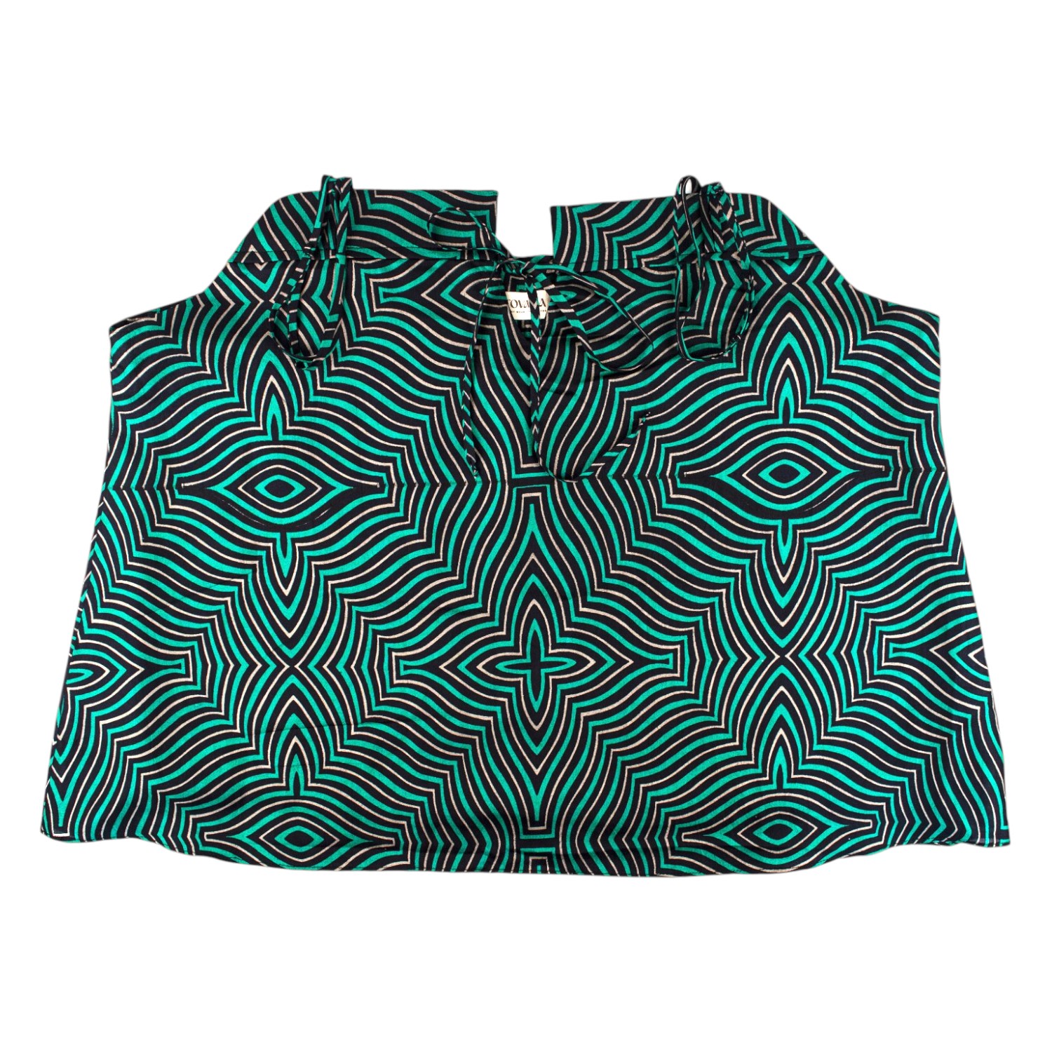 Stovaria Women's Green / Black Pure Silk Strappy Camisole Top With Tie Front In Multi