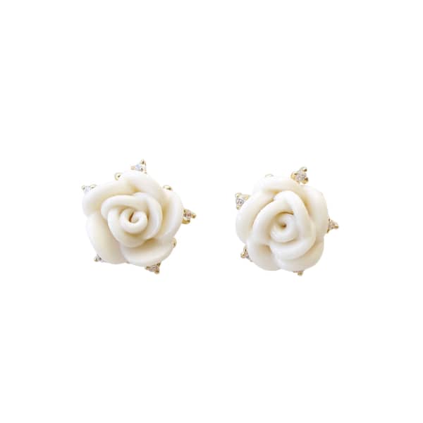 Poporcelain White Cloud Porcelain Rose Stud Earrings