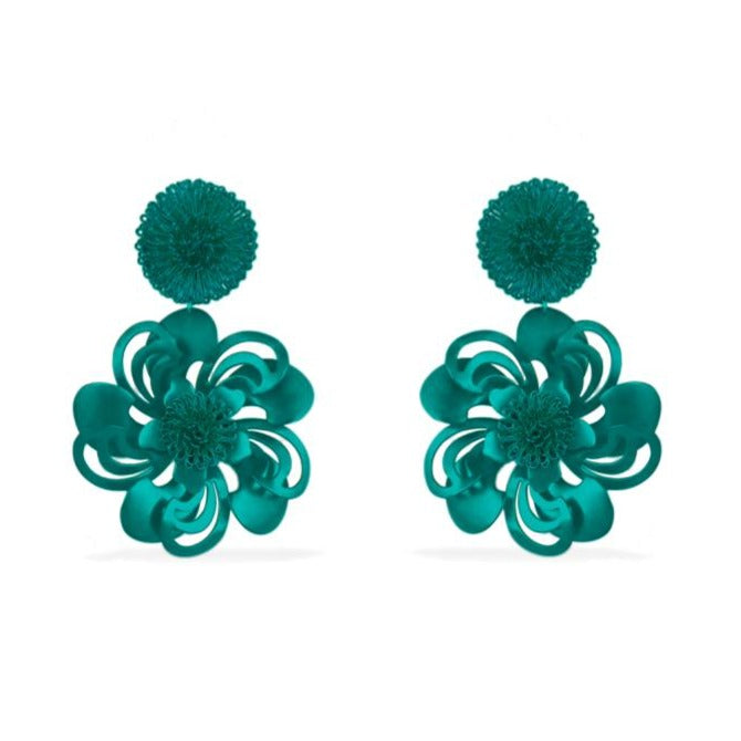 Women’s Green Pompom Flower Earrings Pat’s Jewelry