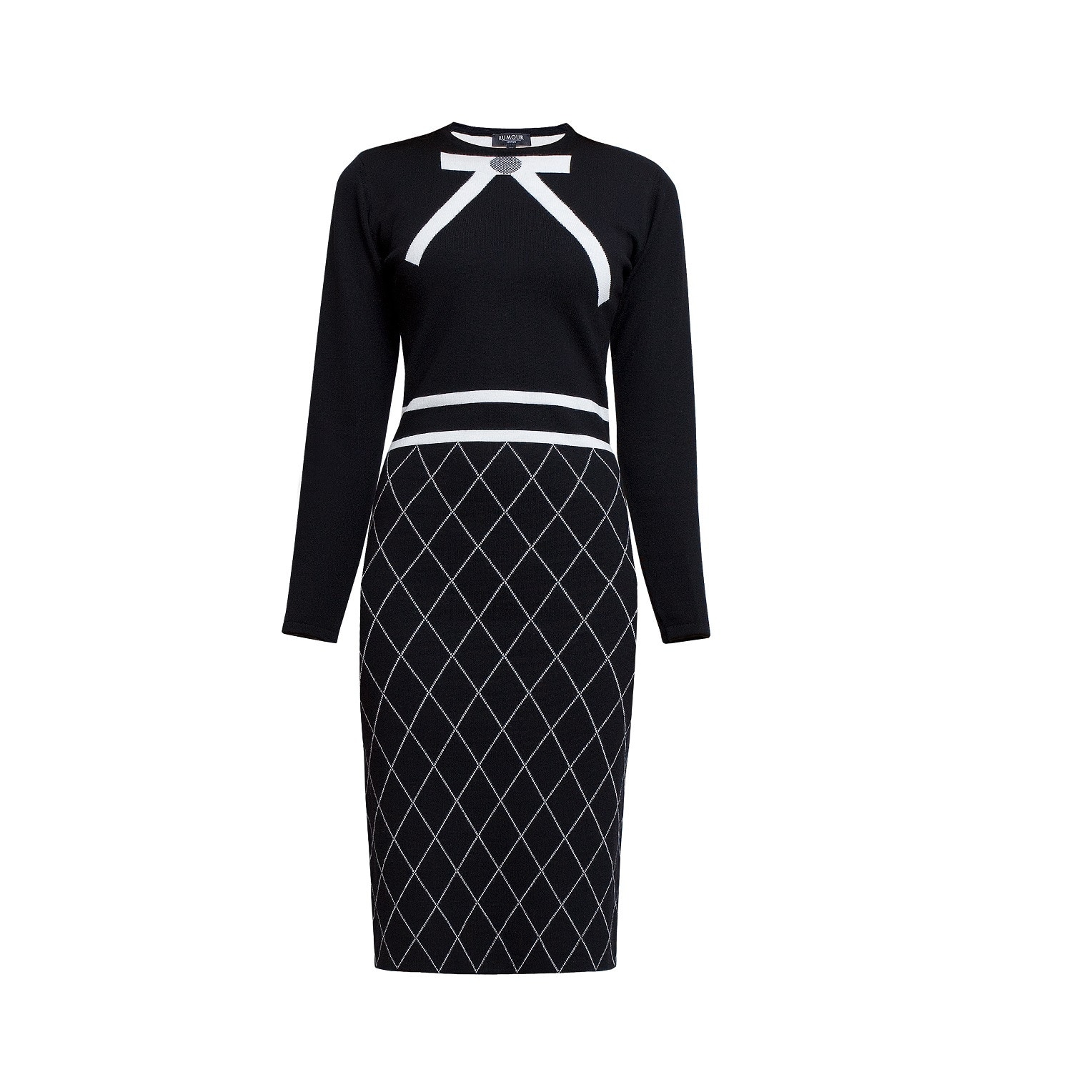 Women’s Black Chloe Bow Jacquard Knitted Dress Medium Rumour London