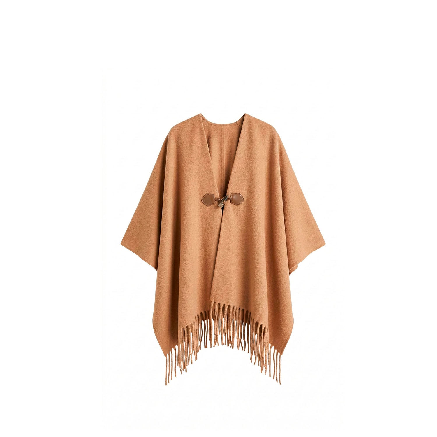 Women's Brown Poncho Scarf With Toggle Closure In Camel | One Size | Paisie
