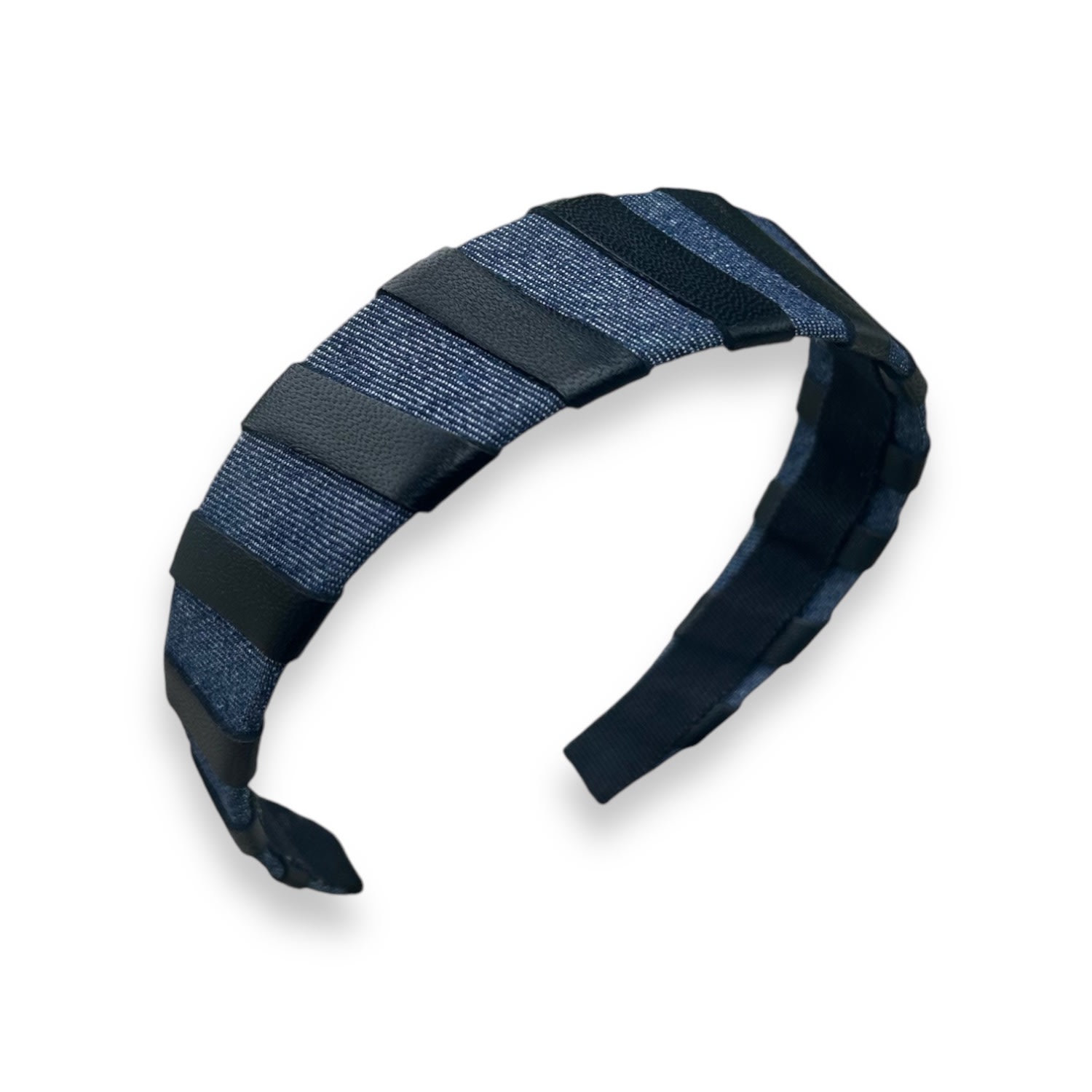 Maison Laurette Women's Blue / Black Denim And Leather Headband In Blue/black