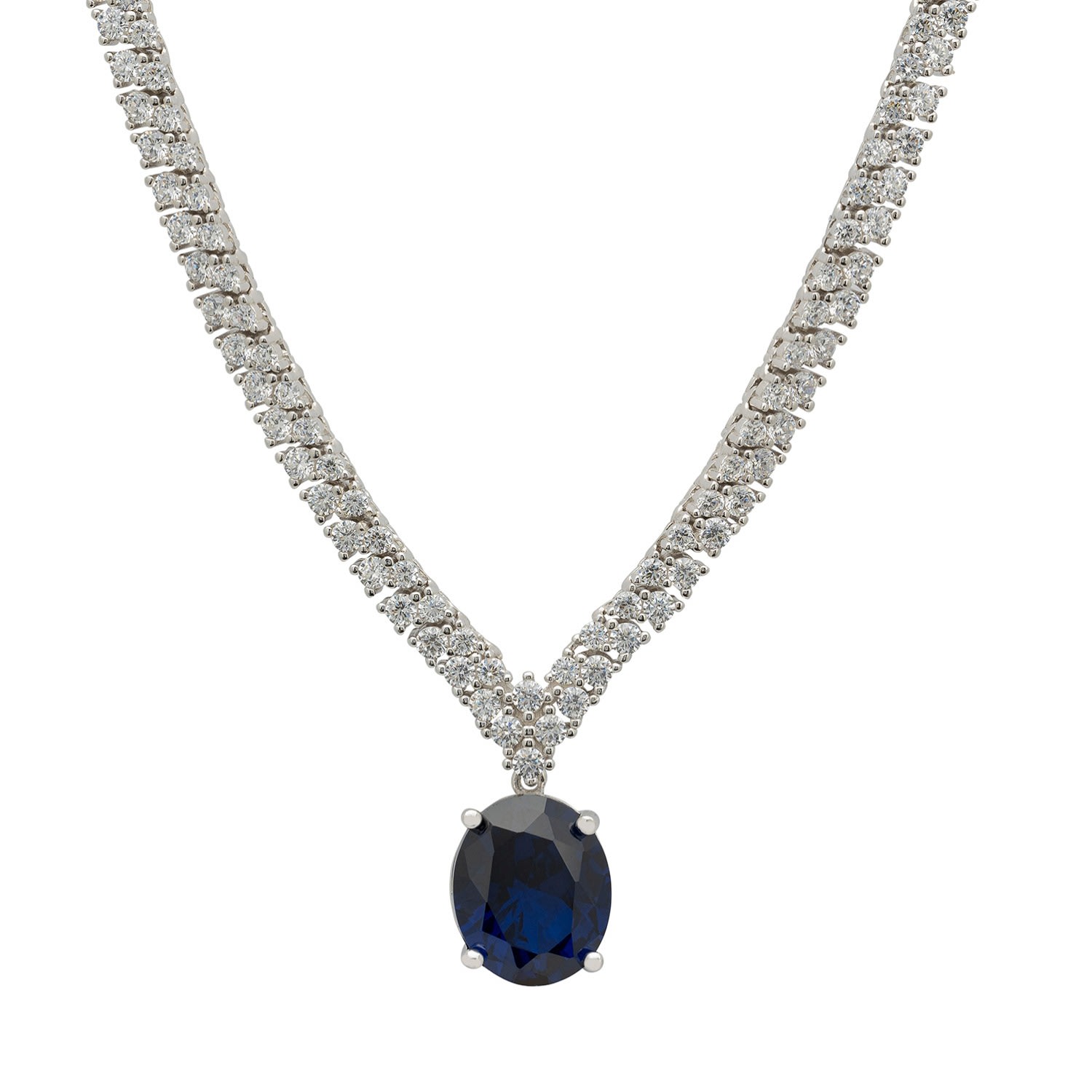 Women’s Blue / White / Silver Garbo Oval Gemstone Tennis Necklace Sapphire Silver Latelita