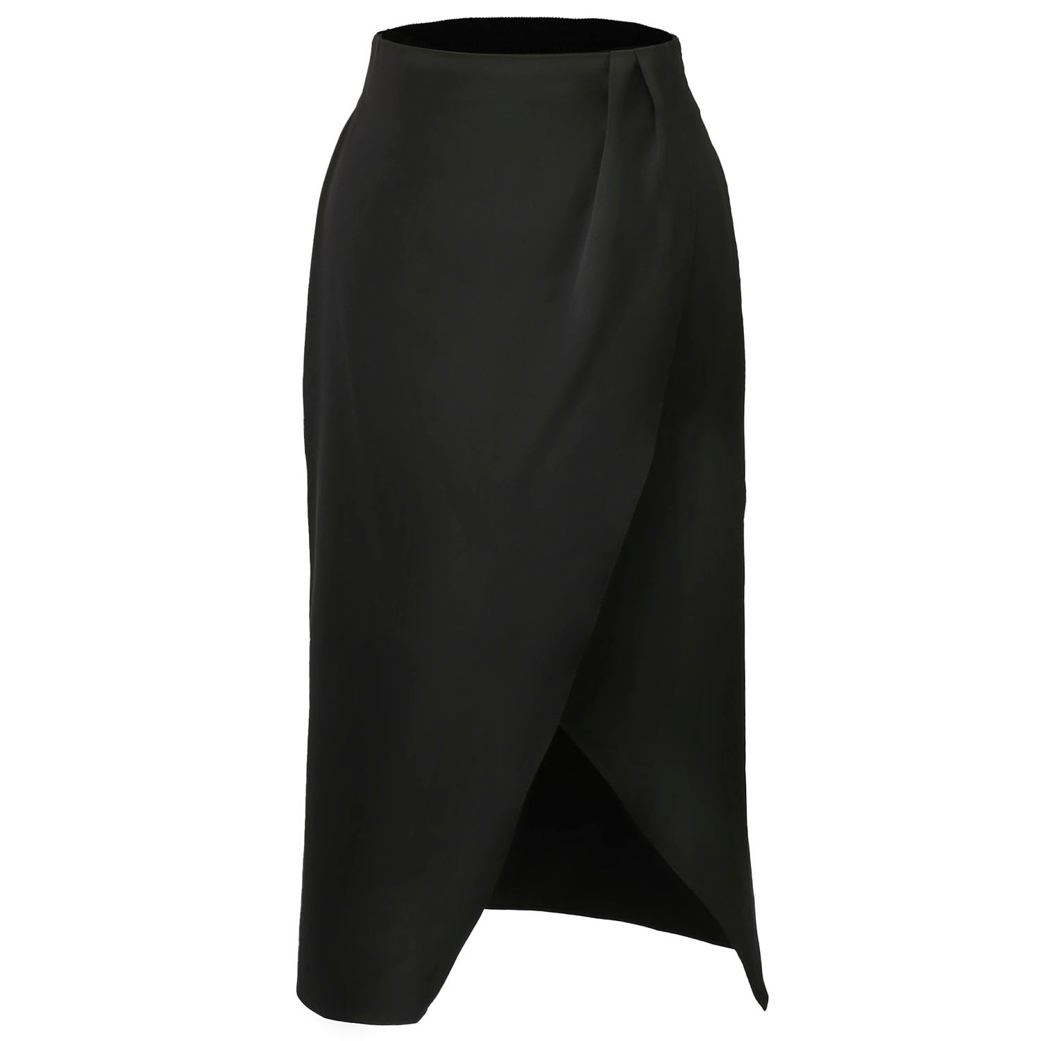 Smart And Joy Women's Minimalist Wrap Effect Satin Skirt - Black